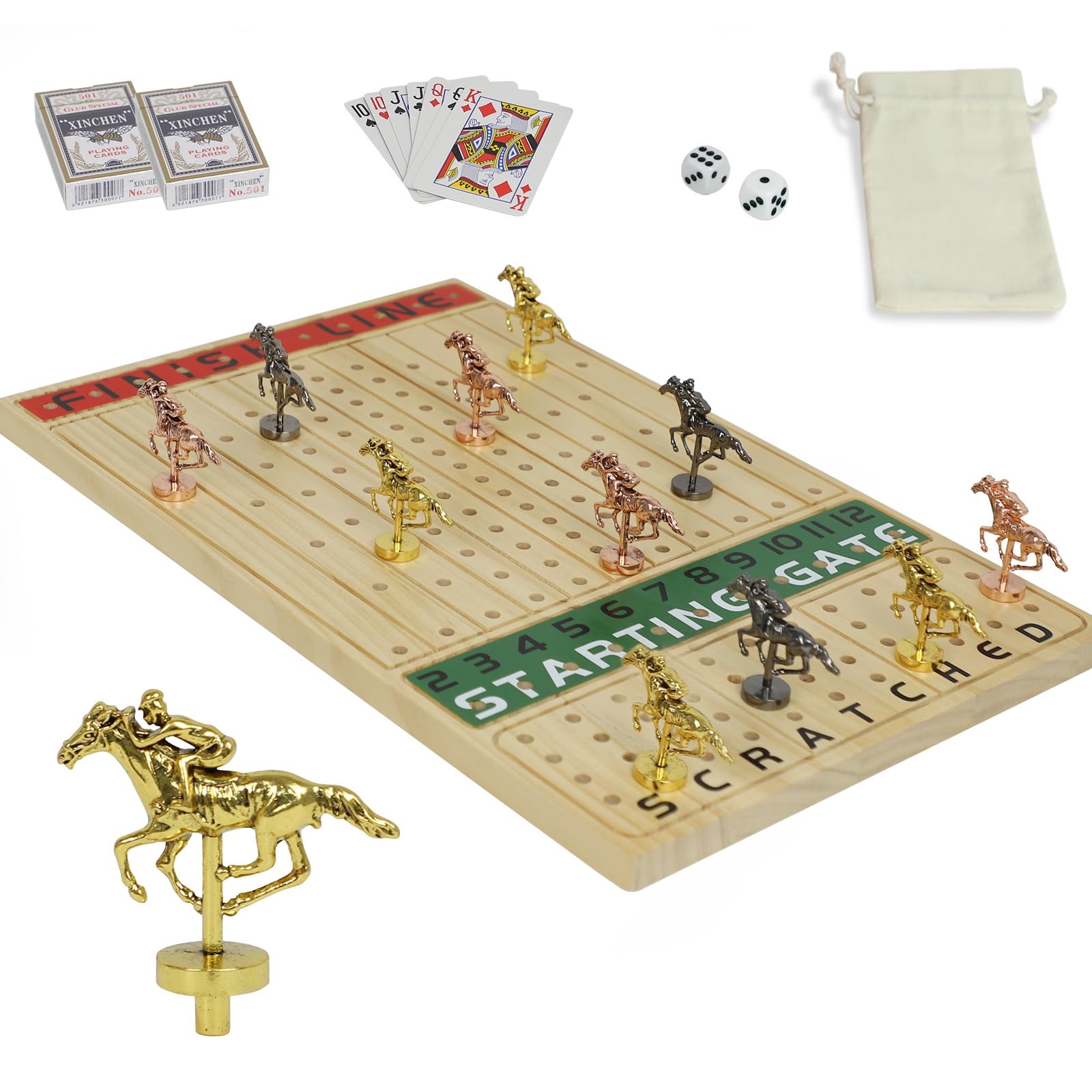 Amazon HOROW Metal Horse Racing Board Game Card Board Game Finish Line Luxury Edition Solid Wood Race Game Board 11 Batches Of Metal Model Horses 2 Sets Of Dice And 2 Boxes