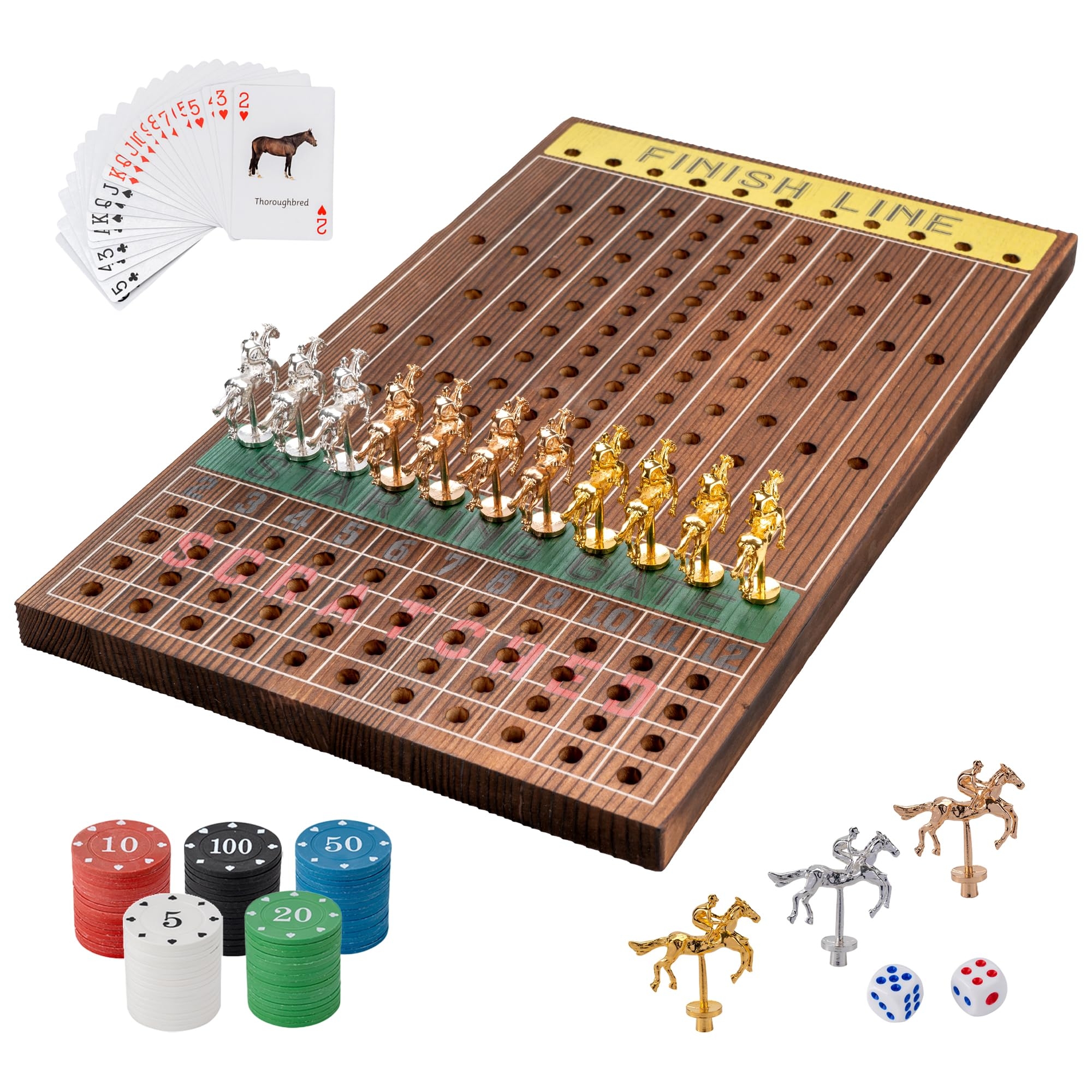 Amazon Horse Racing Game With 11 Luxury Metal Horses Strategy Horse Race Board Game With Solid Wood Horse Race Board Dice Cards Poker Chips And Gift Box For Adults And Family Game