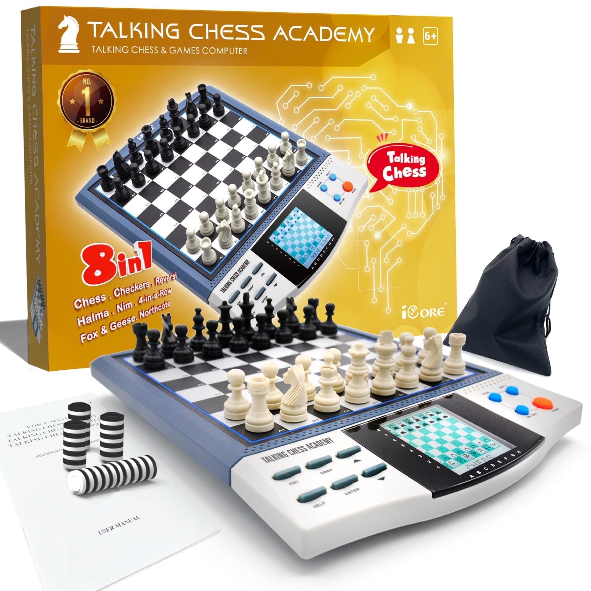Amazon ICore Electronic Chess Set Develop Thinking Chess Set For Kids Memory Electronic Chess Board Talking Coach 30 Skill Levels Beginners Adults Toys Games