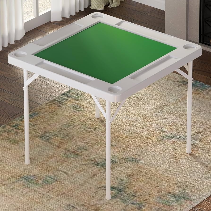 Amazon IWDOO 35 4 Square Folding Card Table Mahjong Table With Green Felt Chip Trays And Cup Holders Portable Domino Tables For 4 Players Card Game Tables For Mahjong Poker Domino Game Home