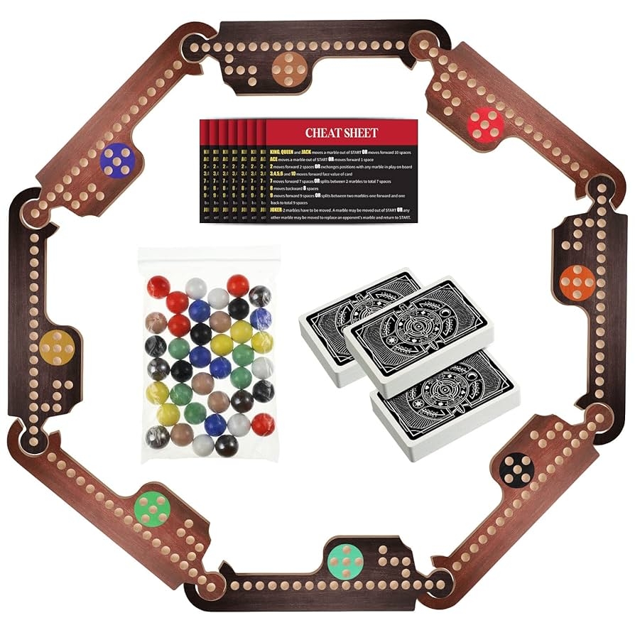 Amazon Kathfly Jokers And Marbles Board Game Pegs Card Game Set With 8 Wood Boards 40 Colorful Marbles Pegs 3 Boxes Playing Card 8 Game Instructions For Adults Family 4 8 Players Retro Colors 
