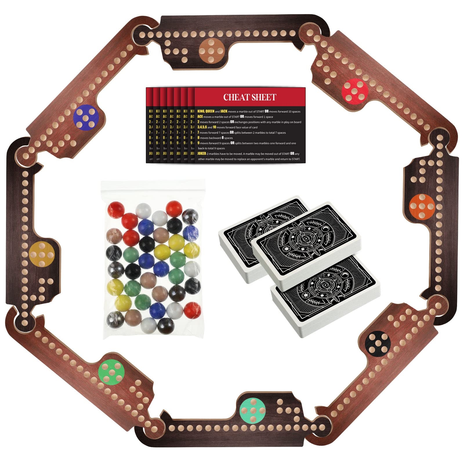 Amazon Kathfly Jokers And Marbles Board Game Pegs Card Game Set With 8 Wood Boards 40 Colorful Marbles Pegs 3 Boxes Playing Card 8 Game Instructions For Adults Family 4 8 Players Retro Colors 