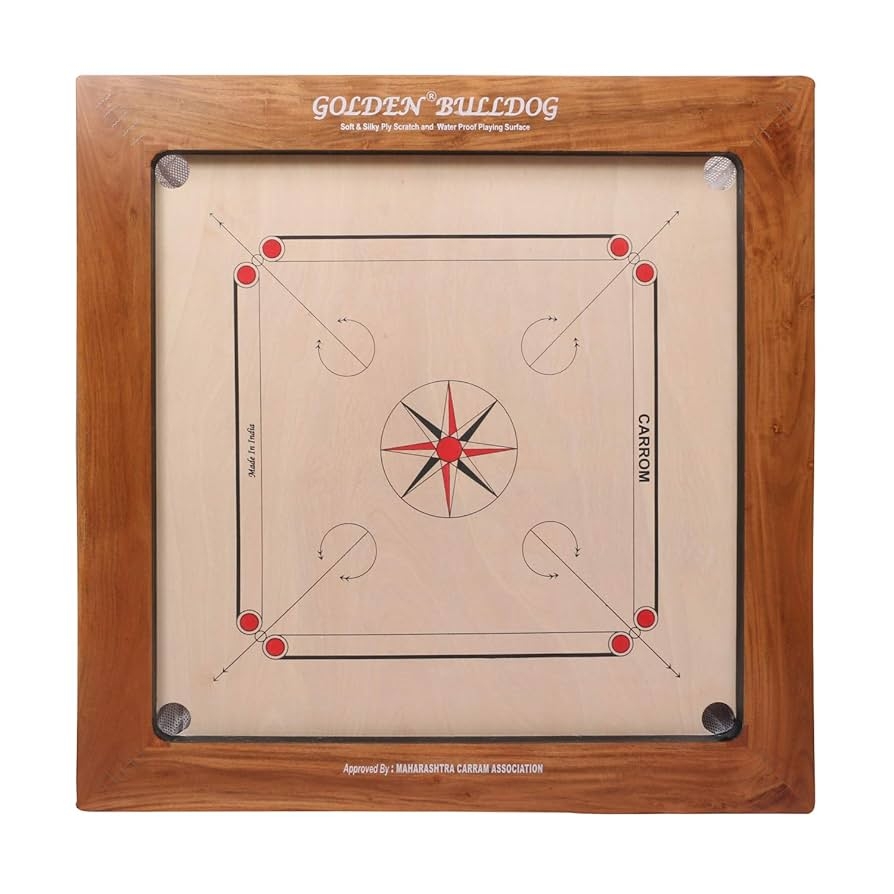Amazon KD Golden Vintage Carrom Board Game Board Champion Bulldog Jumbo With Coin Striker Cover AICF Approved Used In National International Tournament Bulldog 28mm Toys Games
