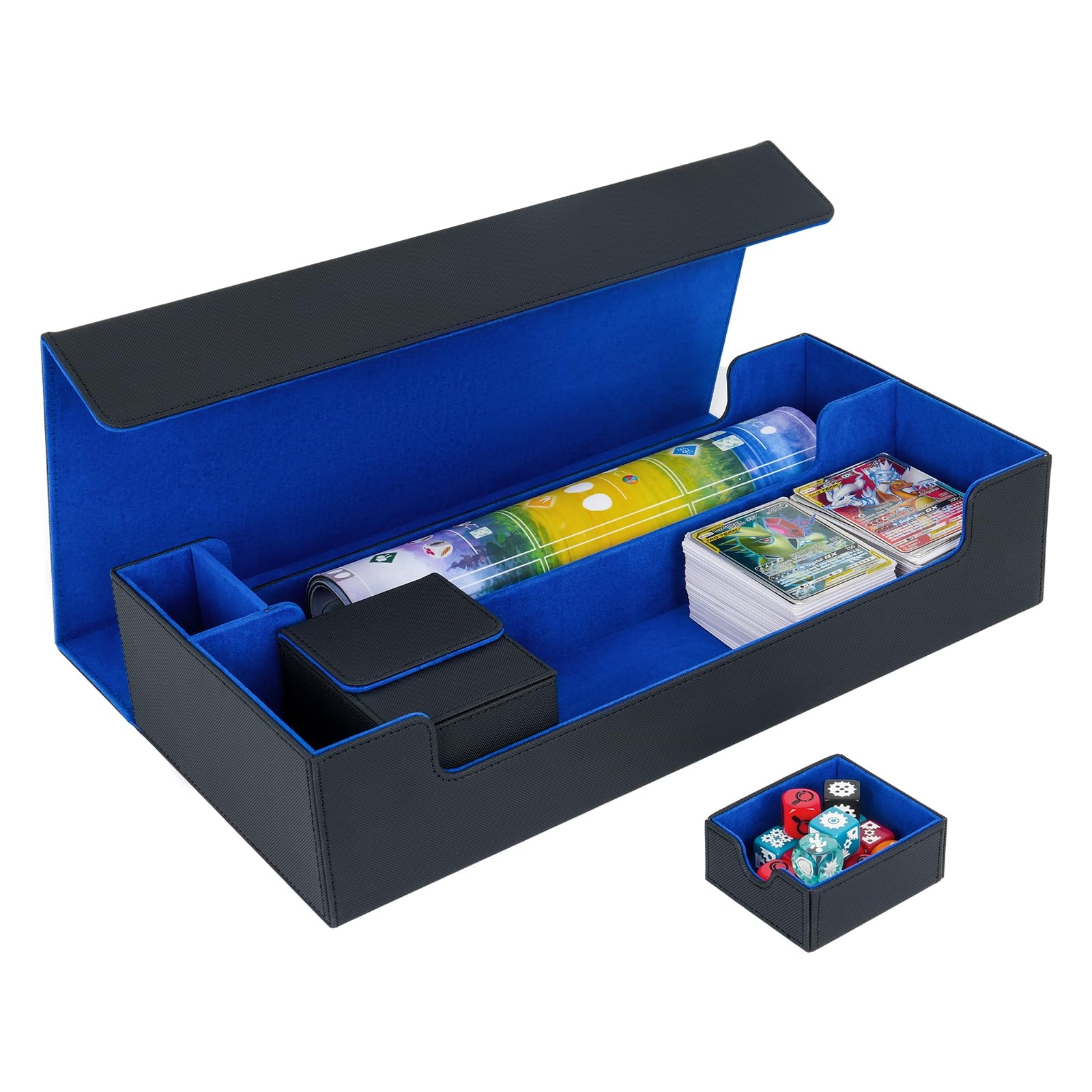 Amazon LEFOR Z Card Deck Box X Large Premium Trading Card Storage Case With Mat And Dice Compartment Magnetic Game Deck Display Case Compatible With MTG TCG Yugioh Magic Commander Black Blue Toys Games