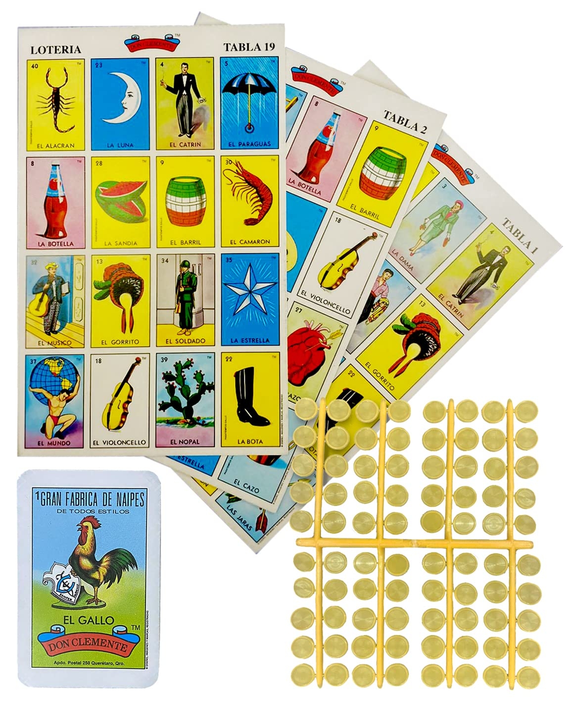 Amazon Loteria Mexicana Tradicional Mini Don Clemente 20 Jugadores 160 Fichas Mexican Bingo Medium Board Game Set 160 Counting Plastic Chips For 20 Players With Deck Of 54 Cards And 20 Boards Toys Games