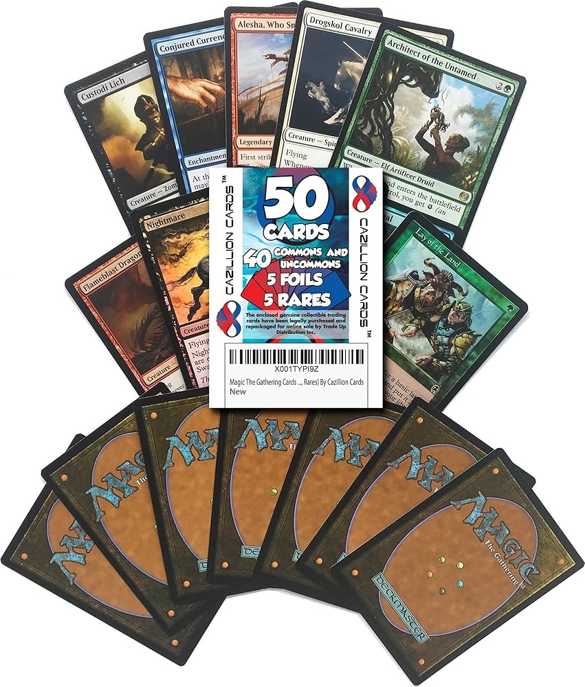 Amazon Magic The Gathering Cards 50 MTG Card Assorted Lot Commons Uncommons Foils Rares By Cazillion Cards Toys Games