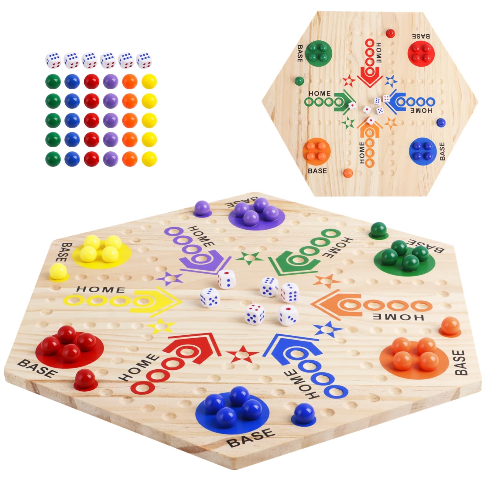 Amazon Marble Board Game Double Sided Wooden Board Game With 30 Marbles 6 Dice Colorful Wahoo Marble Ludo Game Kit For 2 6 Players Toys Games