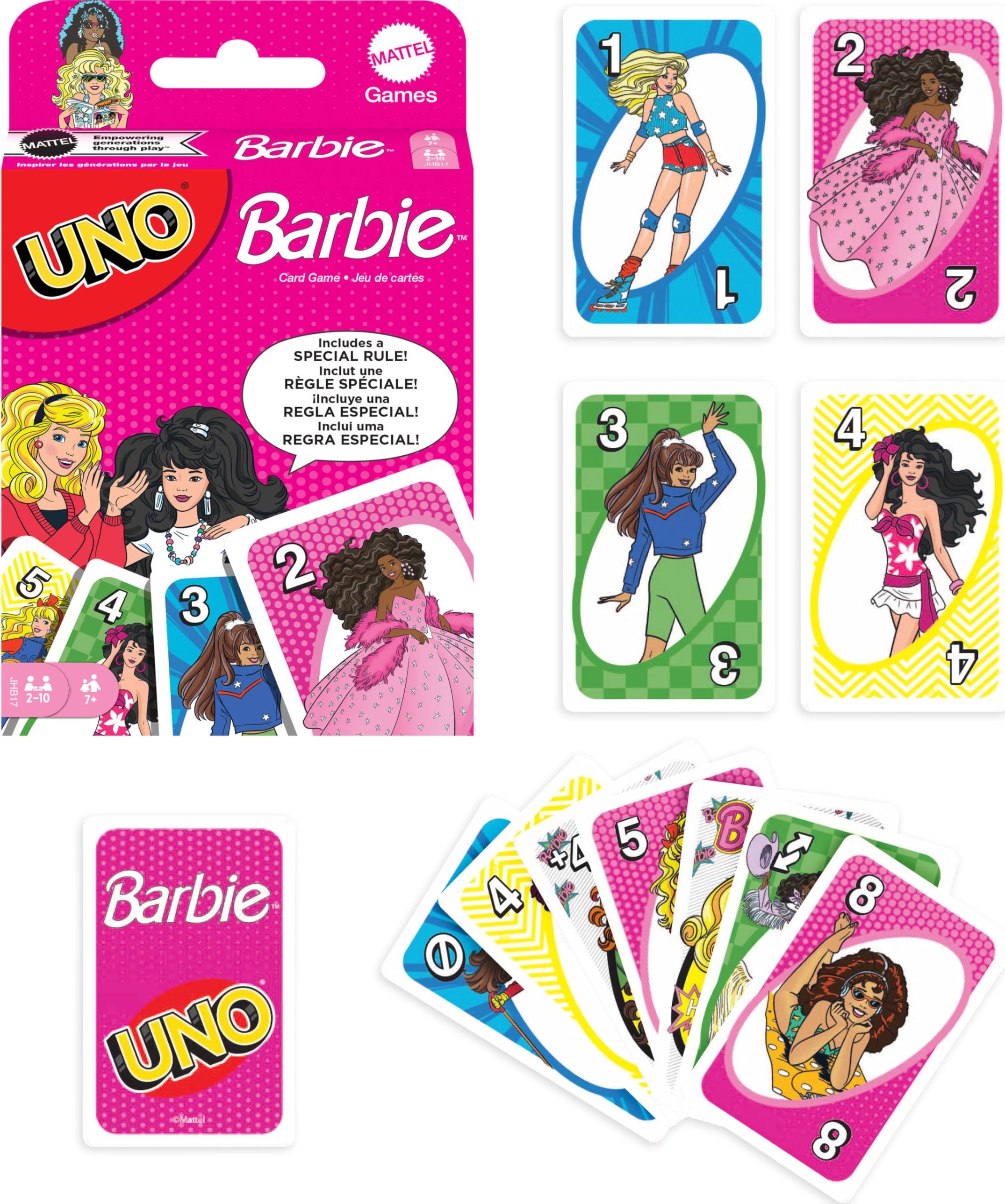 Amazon Mattel Games UNO Barbie Card Game With Special Hi Barbie Rule For Kids Adults Family Nights Game Nights Travel Camping Parties Toys Games