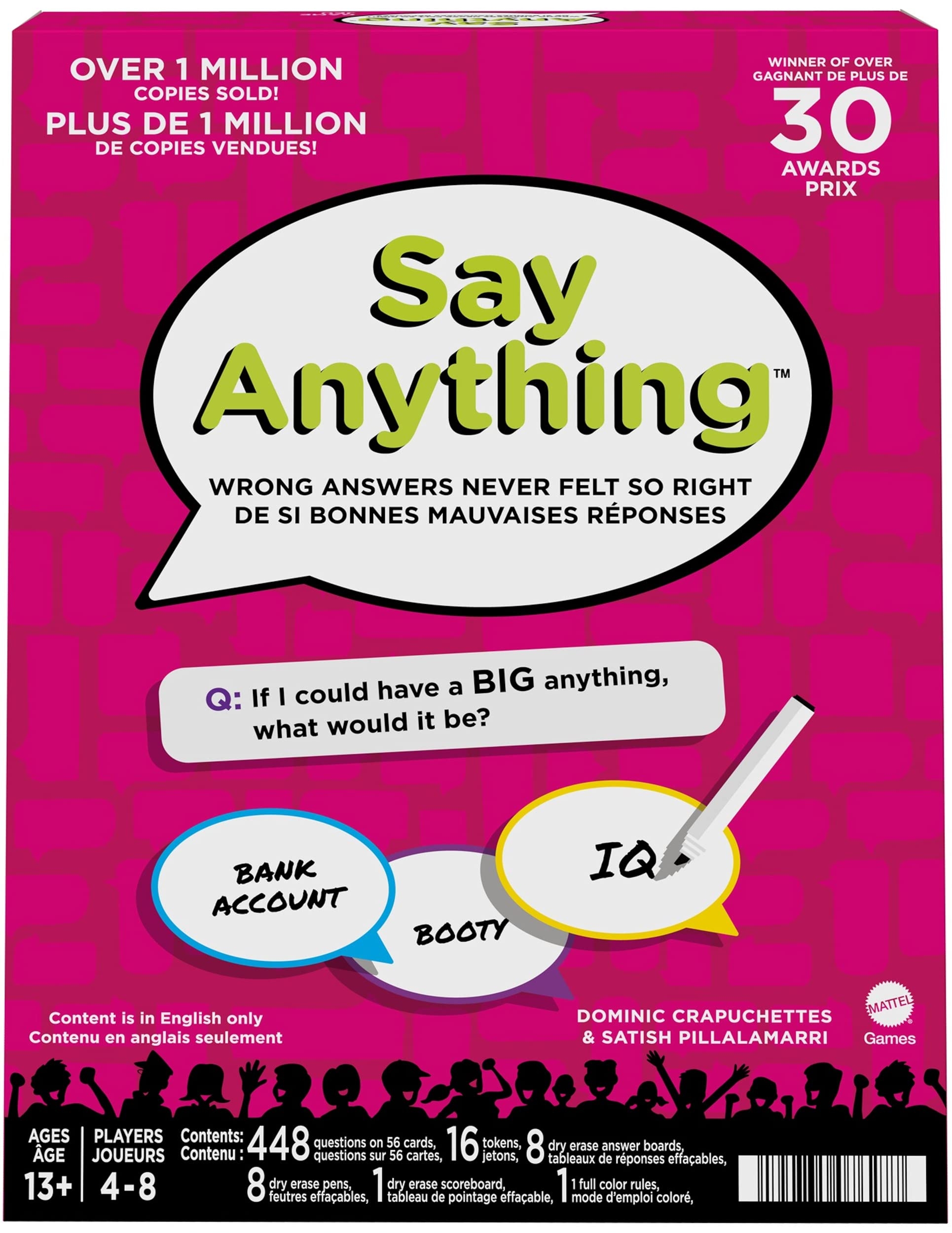 Amazon Mattel Say Anything Board Game For Teens Adults Parties With Question Cards Dry Erase Scoreboard More 4 To 8 Players Ages 13 Years Older Toys Games