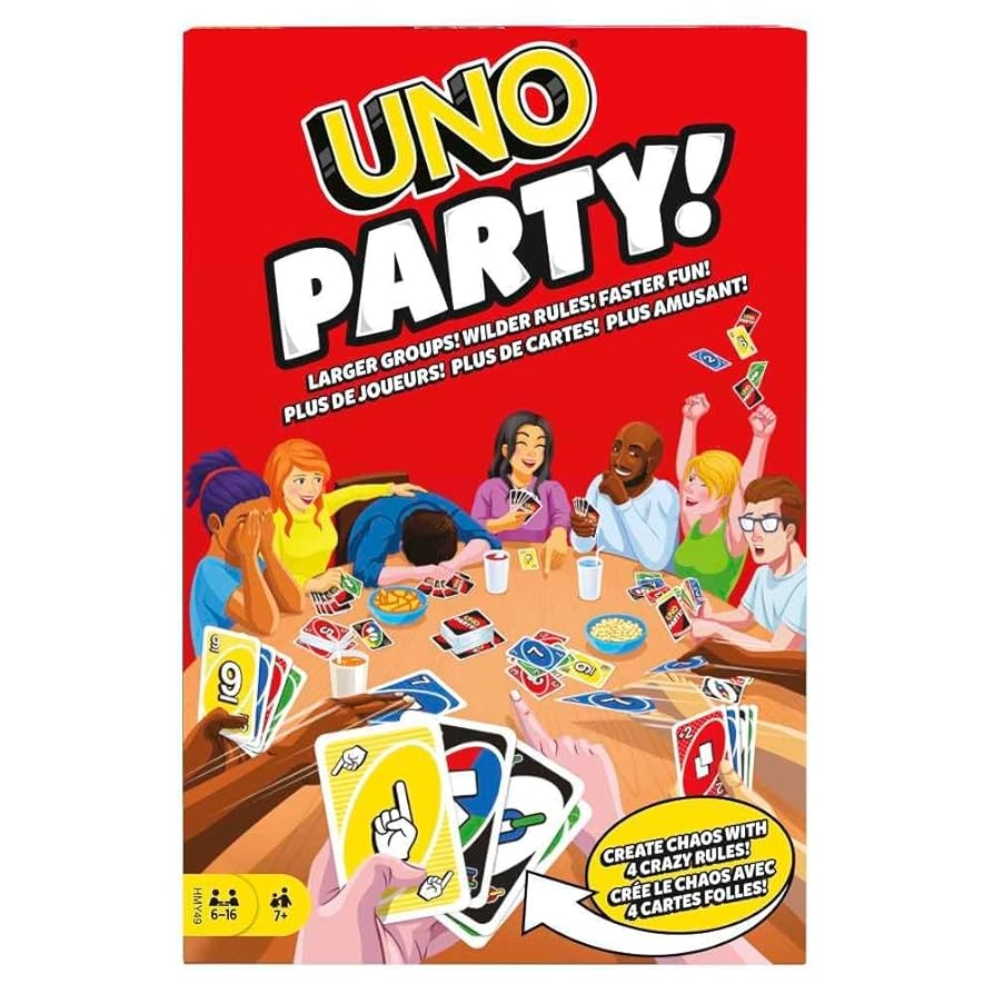 Amazon Mattel UNO Party Card Game Larger Groups Wilder Rules Faster Fun Toys Games