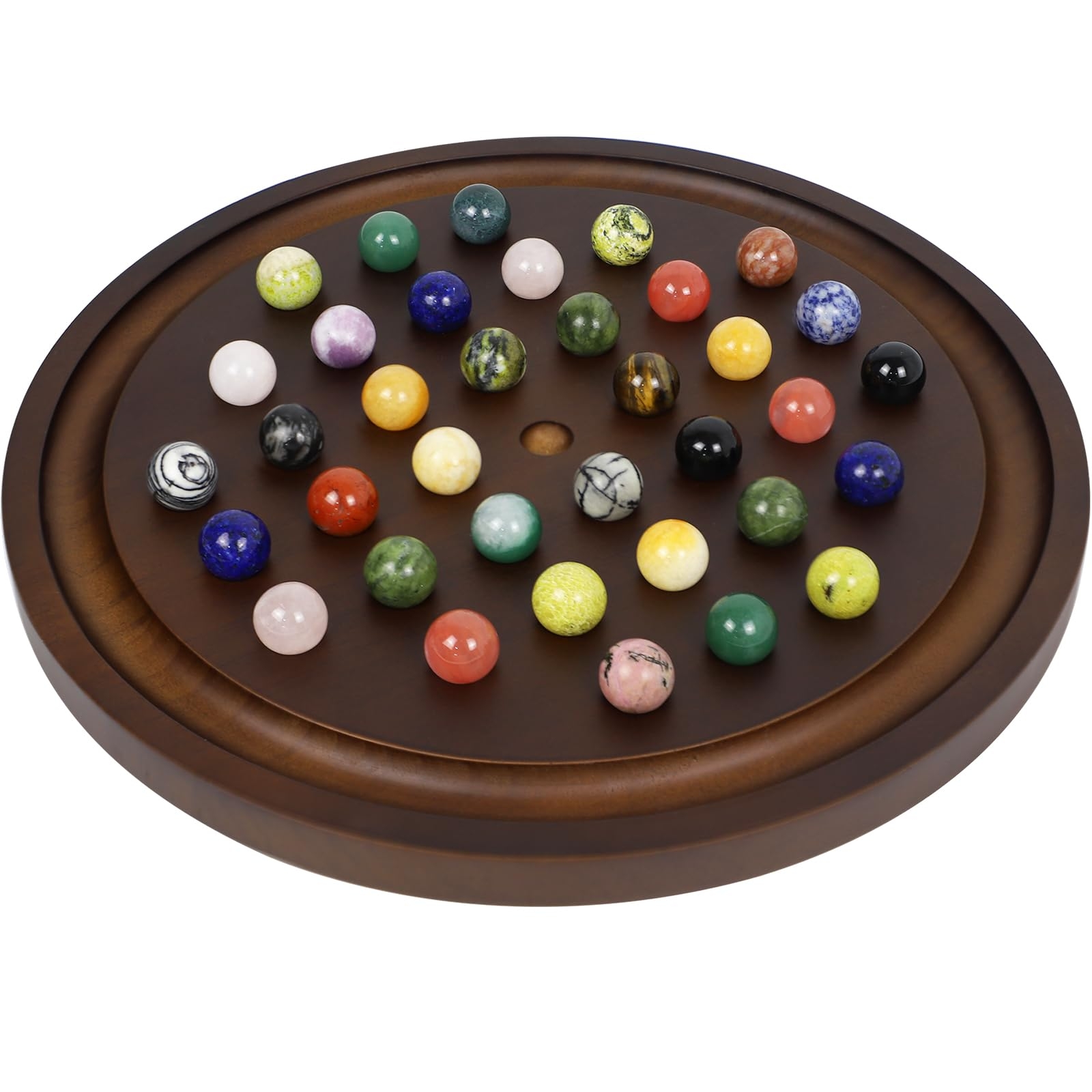 Amazon Medikaison Large Solitaire Game Handmade Solid Wooden Marble Board Game Set With 36 Natural Marble Marbles Classic Thick Round Board Games For Adults Game Night Walnut Medium Toys Games