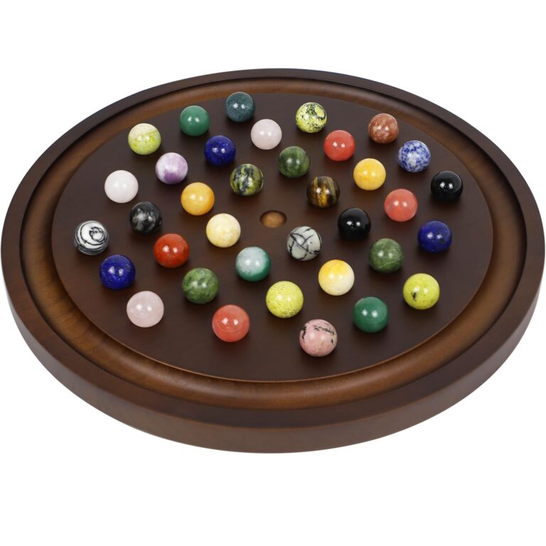 Amazon Medikaison Large Solitaire Game Handmade Solid Wooden Marble Board Game Set With 36 Natural Marble Marbles Classic Thick Round Board Games For Adults Game Night Walnut Medium Toys Games