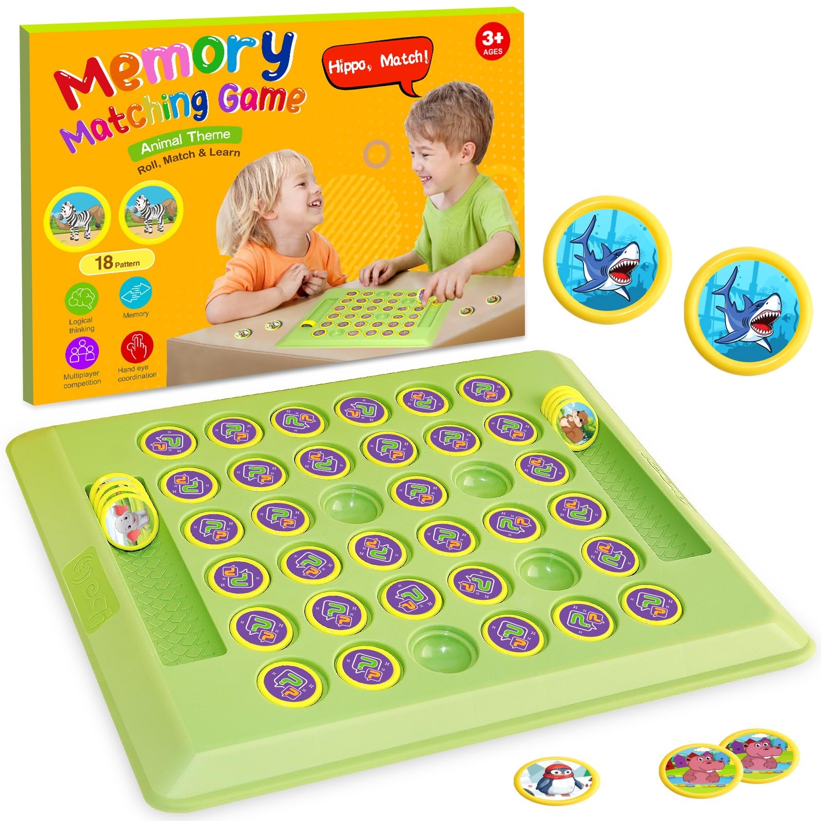 Amazon Memory Matching Board Game For Kids 36 PCS Animal Matching Chess For Kids Games 18 Pairs Memory Cards For Toddlers Preschool Educational Learning Activities For Boys Girls Family Board Game 
