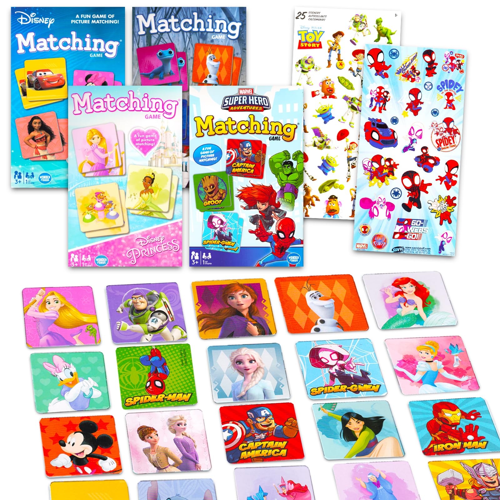 Amazon Memory Matching Games For Kids Bundle With 4 Memory Match Card Games Featuring Mickey Mouse Disney Princess Frozen And Avengers Disney Matching Games For Toddlers Toys Games