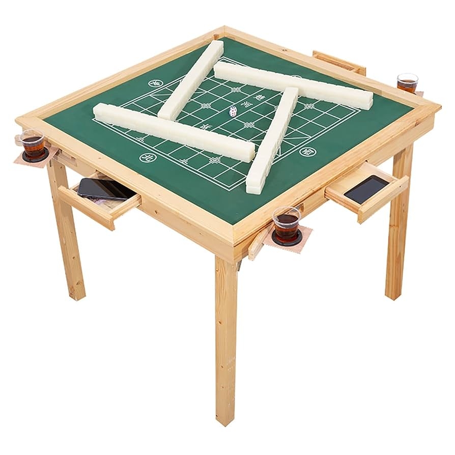 Amazon MJTABLE Mahjong Folding Table With Drawers Wood Square 4 Player Domino Card Game Table With Green Felt And Cup Holders For Table Board Game Camping Toys Games