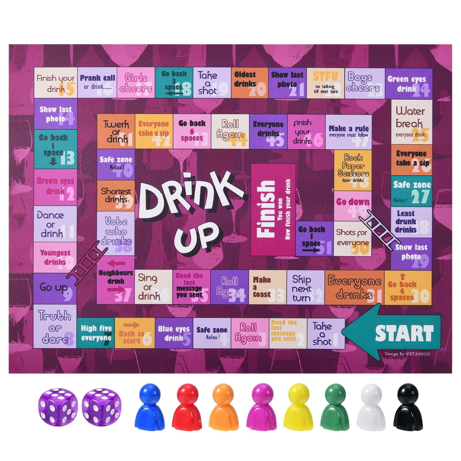 Amazon NETANICO Drinking Games Leather Mat Drinking Board Game For Adults Interactive Girls Night Drinking Games Bachelorette Party Games Age 21 2 8 Players Sports Outdoors