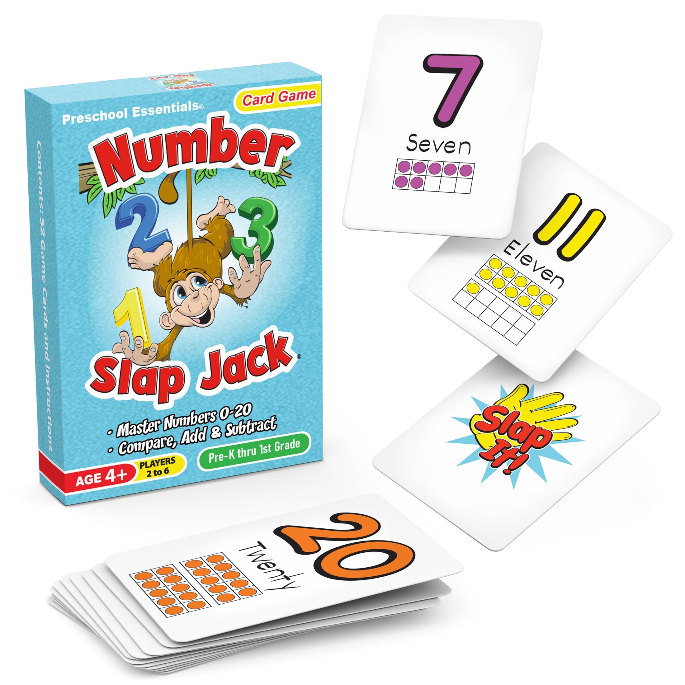 Amazon Number Slap Jack A Math Card Game For Kids Ages 4 And Up The Easy Way To Learn Numbers 0 20 4 Fun Ways To Play Featuring Ten Frames