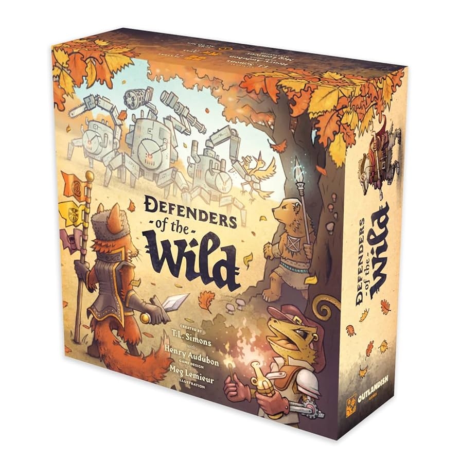 Amazon Outlandish Games Defenders Of The Wild Fantasy Area Control Board Game Card Driven Co Op Game Of Animals Against Machines Age 14 1 4 Players Toys Games