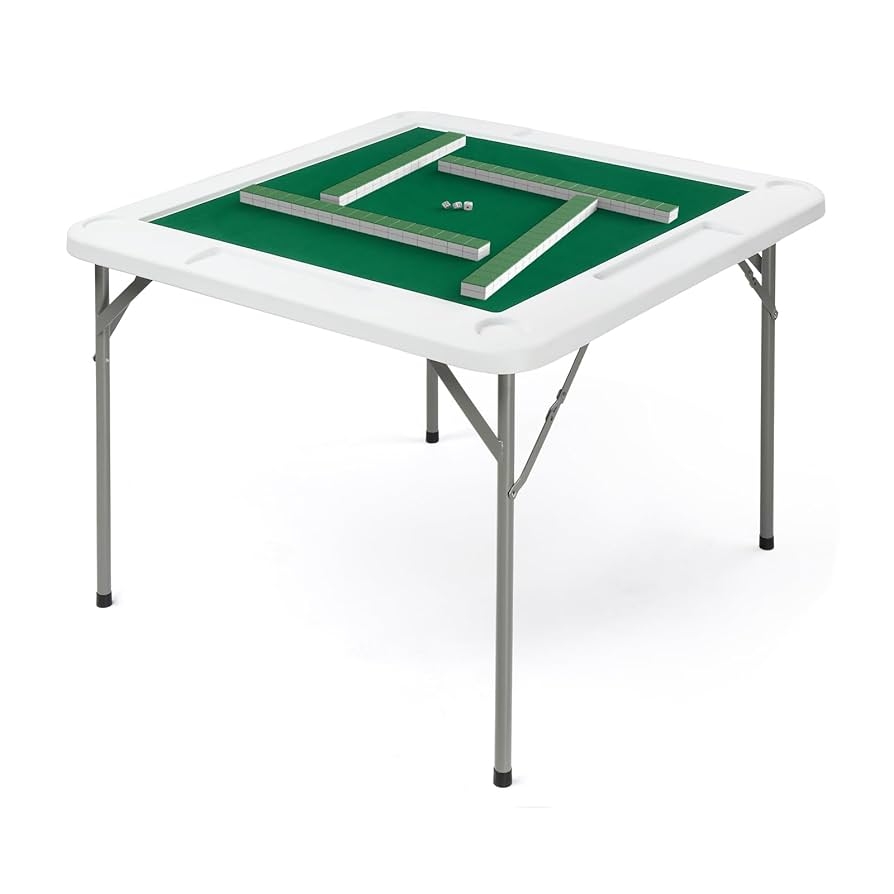 Amazon PEXMOR 39 5 Foldable Mahjong Table Square 4 Player Card Game Table W Cup Holders Chip Grooves Portable Folding Poker Domino Board Game Table For Blackjack Texas Hold em Jigsaw Puzzles Game 
