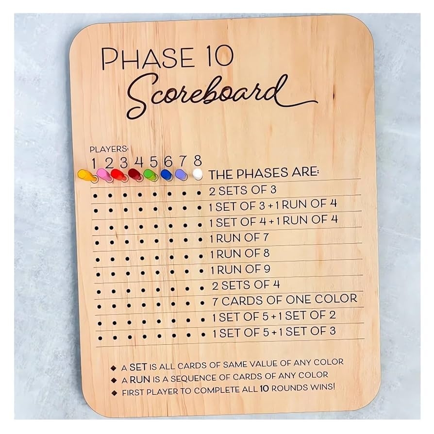 Amazon Phase 10 Score Board 2025 New Wooden Phase Ten Scorecard And Round Tracker Phase 10 Dice Cards Game Score Sheets Classic Family Adults Board Card Games Night Table Score Boards