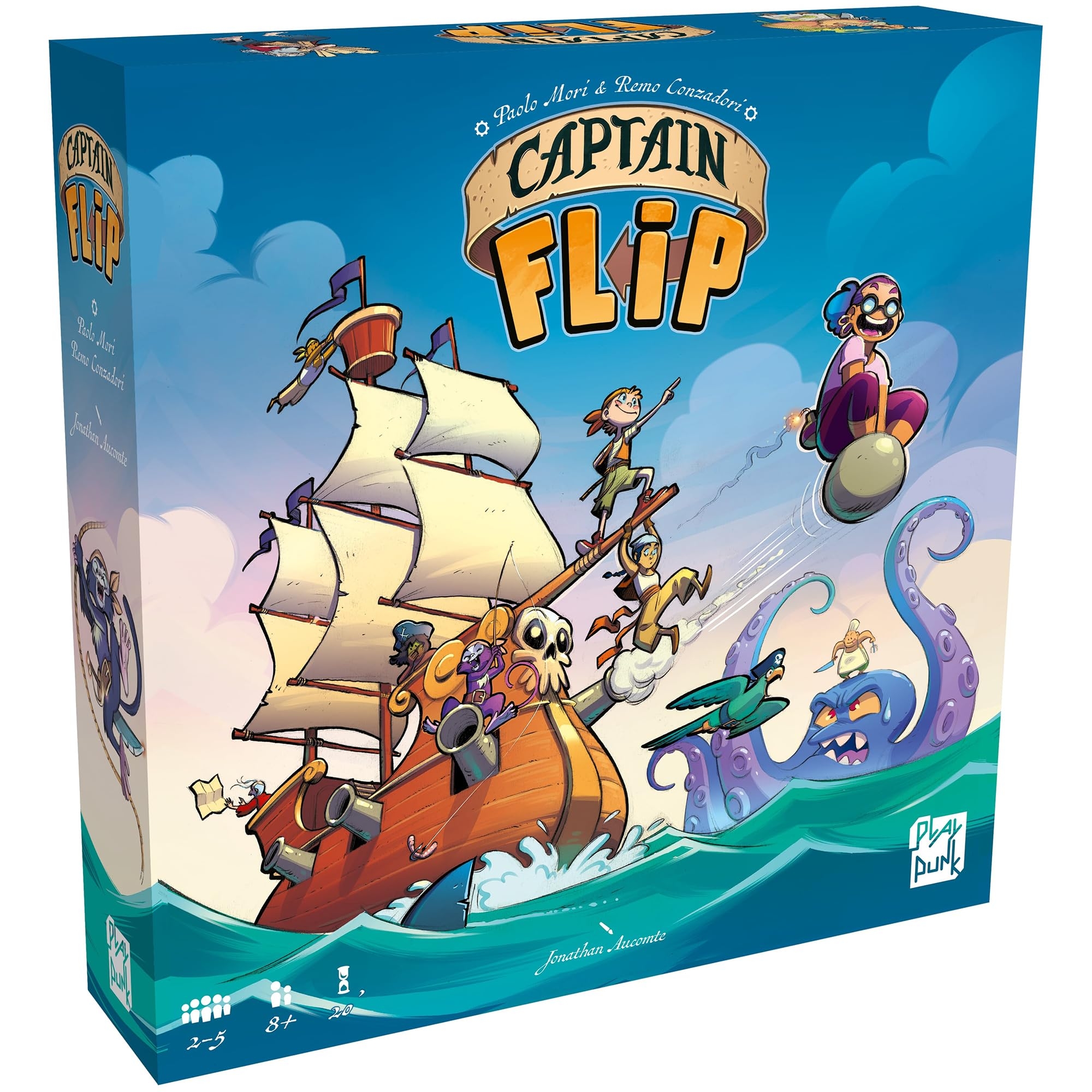 Amazon PlayPunk Captain Flip Board Game Play As A Pirate Captain Recruit Crew Collect Coins Family Friendly Pirate Theme Ages 8 2 5 Players 20 Min Toys Games