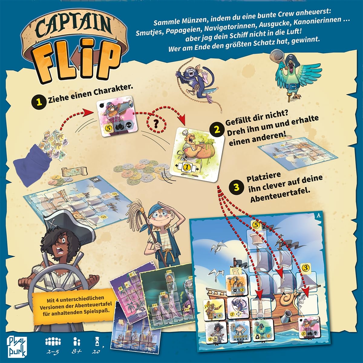 Amazon PlayPunk Captain Flip Family Game Tile Game Nominated For Game Of The Year 2024 2 5 Players From 8 Years 20 Minutes German Multicoloured Colourful Mori Paolo Conzadori Remo Toys Games