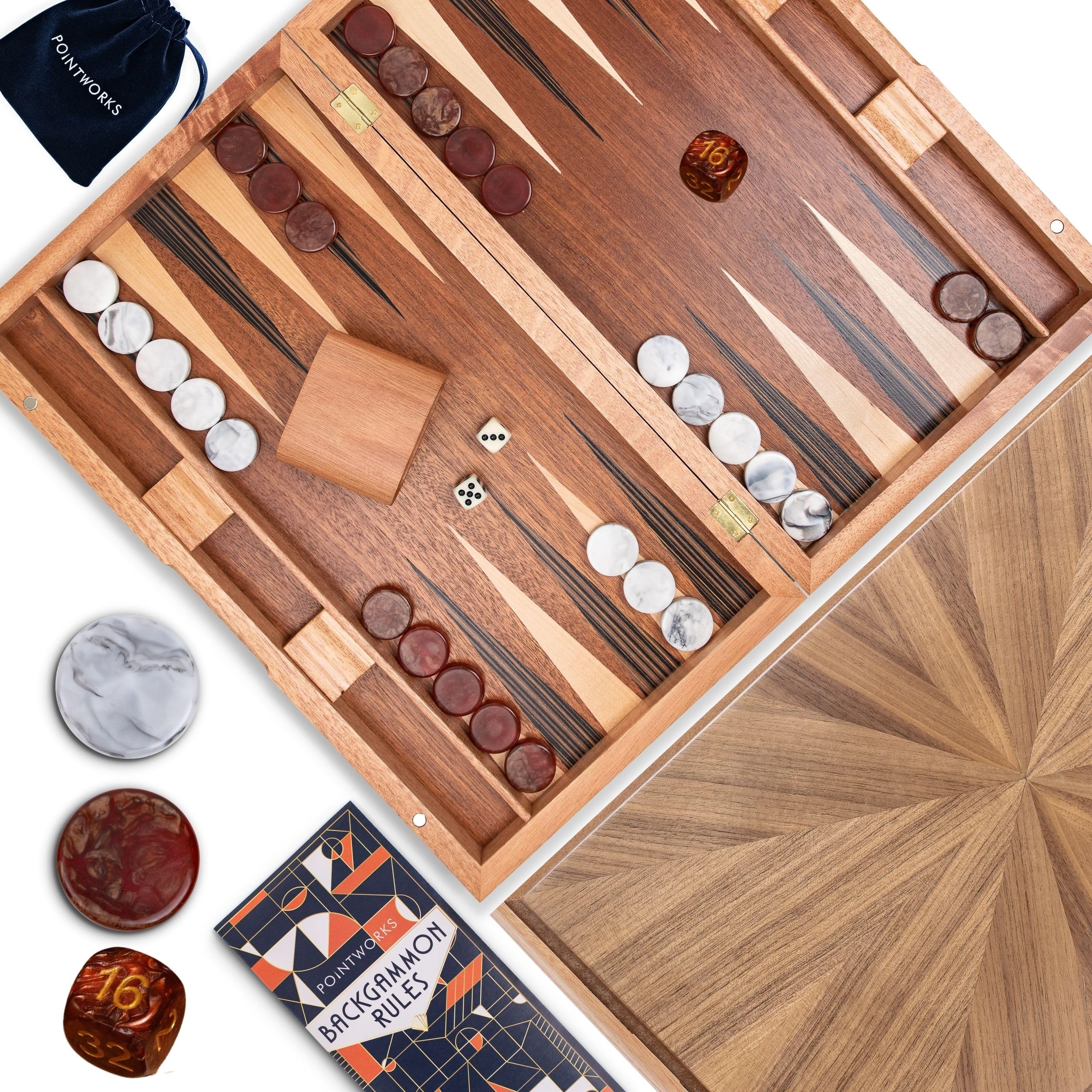 Amazon Pointworks 17 Inch Backgammon Sets For Adults Beautiful Wood Inlaid Backgammon Board Game Set With Unique Checkers Dice Large Back Gammon Game Sets Travel Size For 2 Players Nardi Or