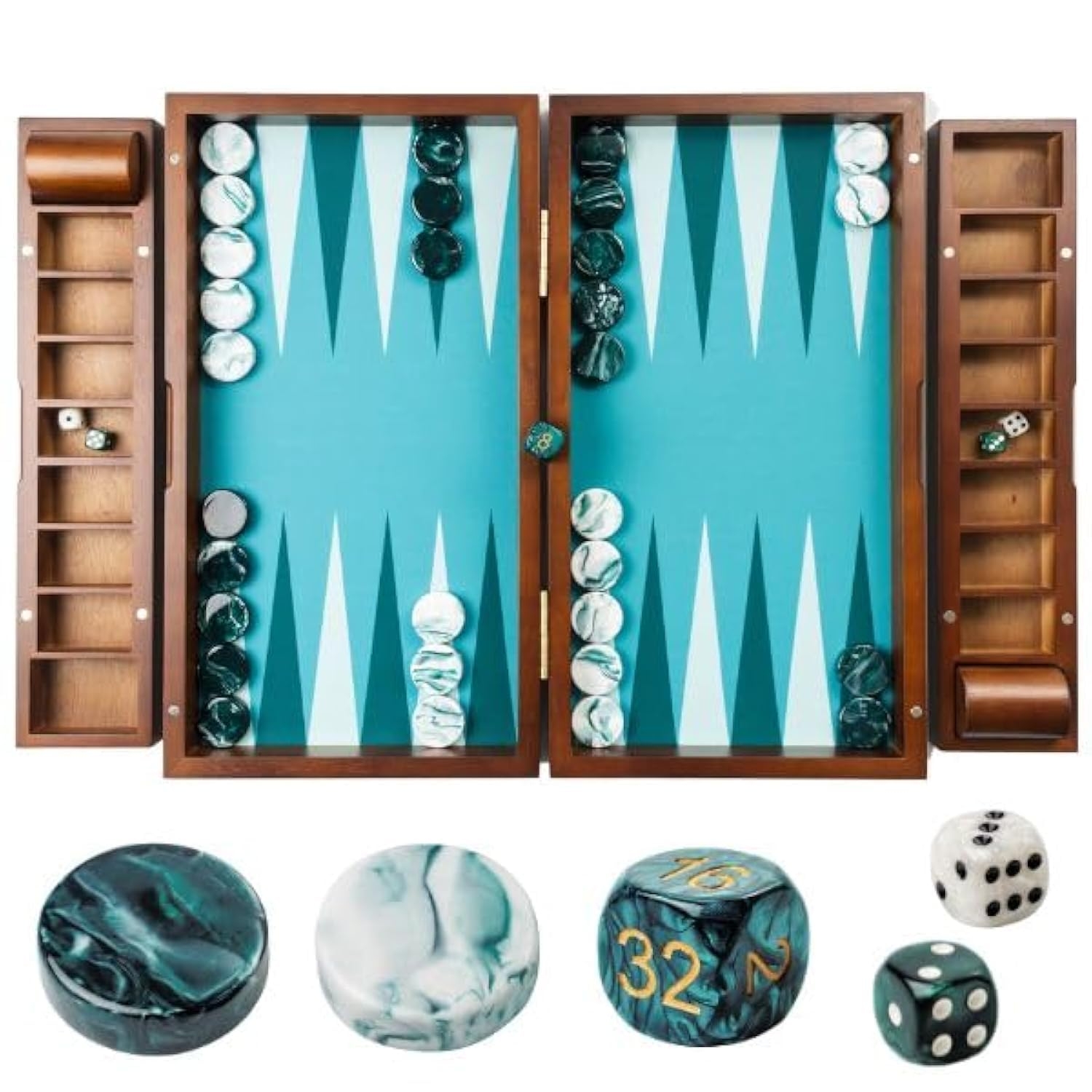 Amazon Pointworks 20 Inch Large Backgammon Sets For Adults Green Backgammon Board Solid Wood Removable Accessory Tray Premium 1 5 Inch Checkers Dice Set Backgammon Game Set Backgammon Table Toys Games