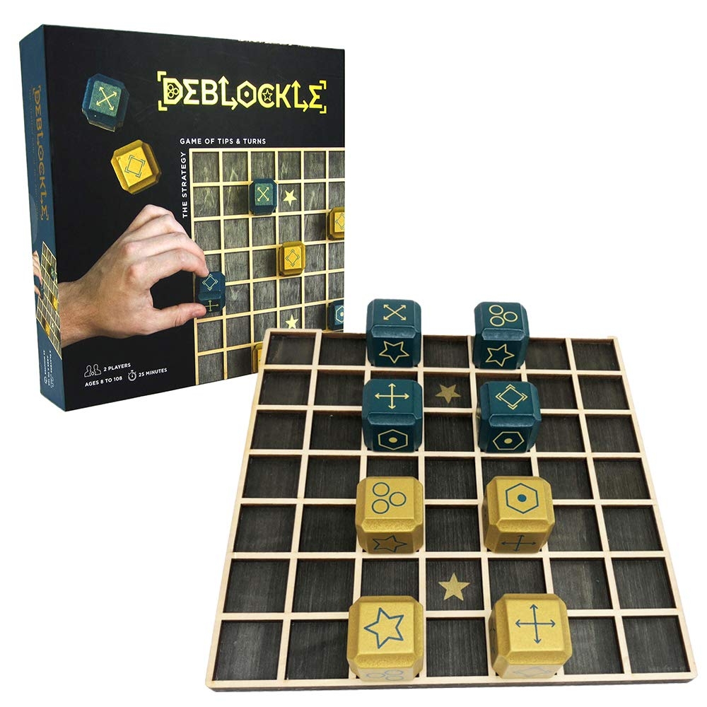 Amazon Project Genius Deblockle The Game Of Tips And Turns 2 Player Strategy Game Game For Families And Adults Ages 8 Solid Wood Based Board And Blocks Toys Games