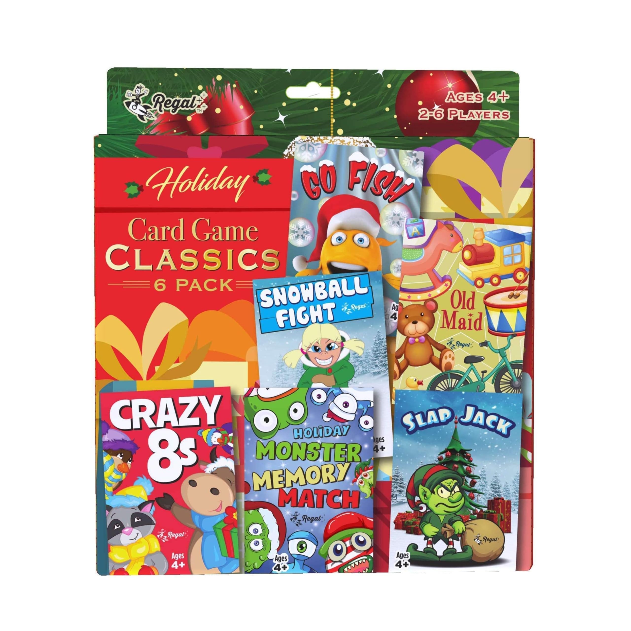 Amazon Regal Games Card Games For Kids Go Fish Crazy 8 s Old Maid Slap Jack Monster Memory Match Snowball Fight Holiday Themed Simple Fun Classic Family Table Games Games