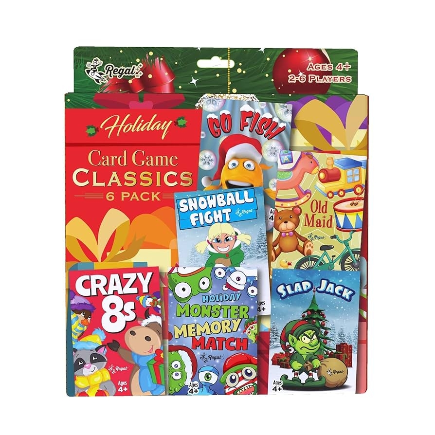 Amazon Regal Games Card Games For Kids Go Fish Crazy 8 s Old Maid Slap Jack Monster Memory Match Snowball Fight Holiday Themed Simple Fun Classic Family Table Games Games