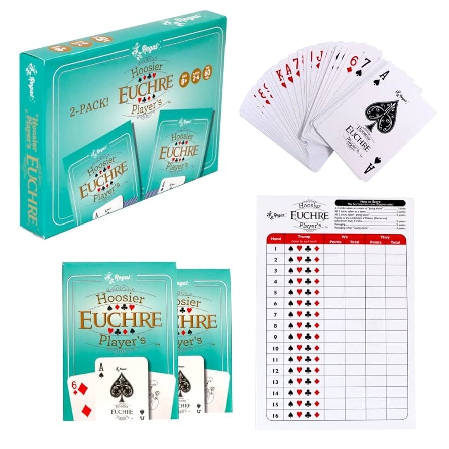 Amazon Regal Games Euchre Card Games 2 Pack Adult Playing Card Game Set With Score Sheets Family Fun Game Night Ideal For 2 4 Player Toys Games