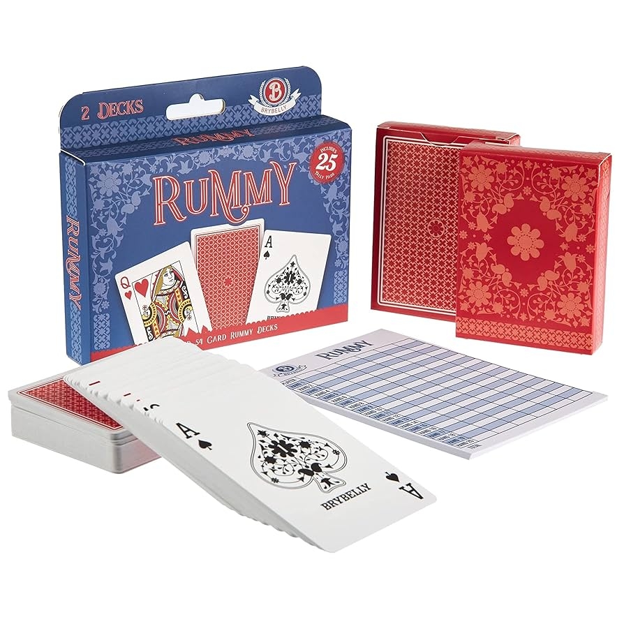 Amazon Rummy Card Game Kit Classic Family Melding Game For 2 6 Players Two Plastic Coated Poker Size Standard Index Decks Of 54 Cards 25 Tear Away Score Pads Full Instructions For