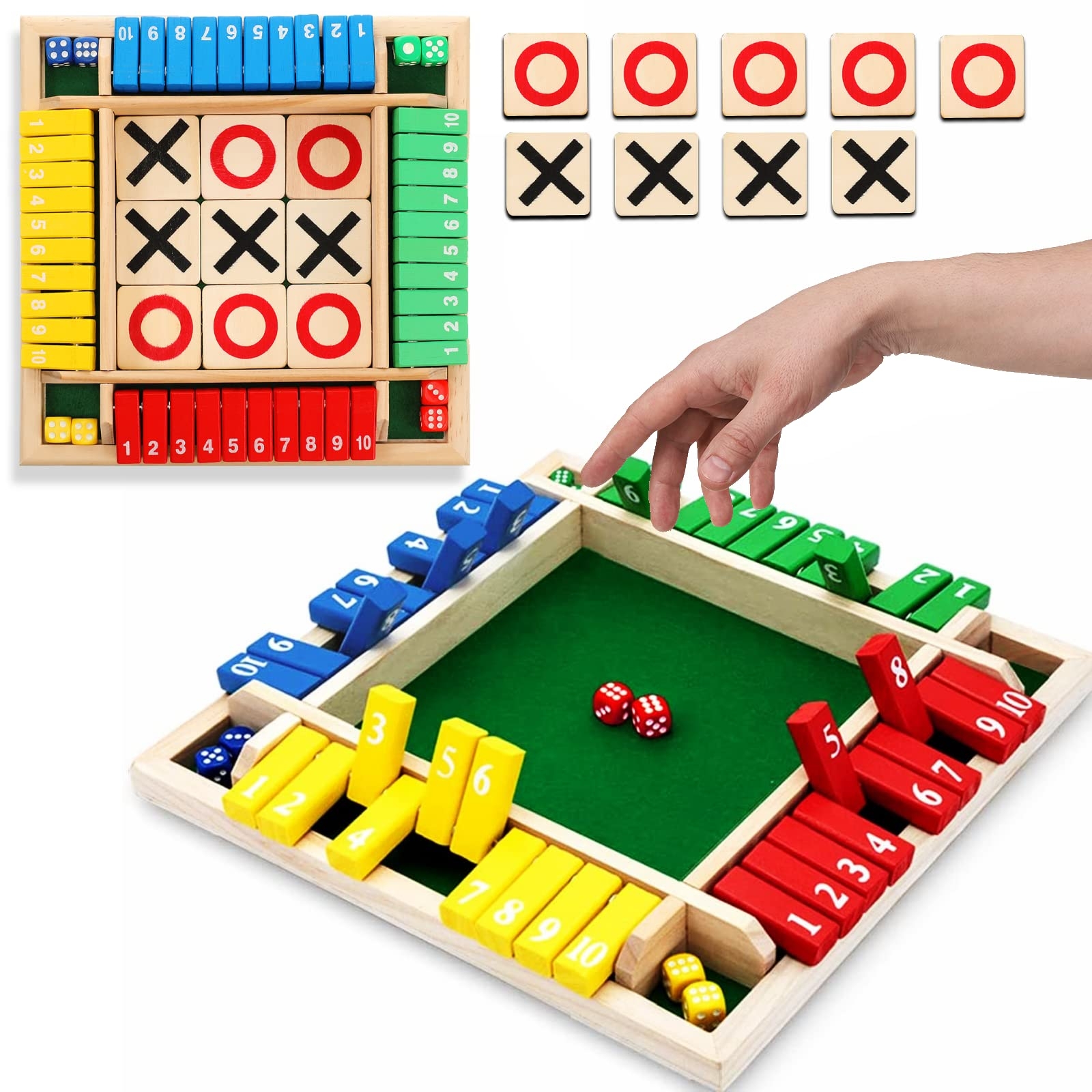 Amazon Shut The Box Dice Game Tic Tac Toe Wooden Board Game 2 In 1 Math Games 2 4 Player Family Table Games Dices Classics Tabletop Version Games For Adults Little Teens Classroom