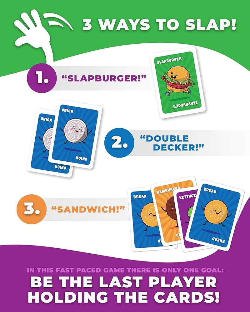 Amazon Slapburger Card Game Fast Paced Kids And Family Games For Ages 4 And Up Fun Card Game For Birthdays Classroom Camping Game Night Friends Easy To Play 2