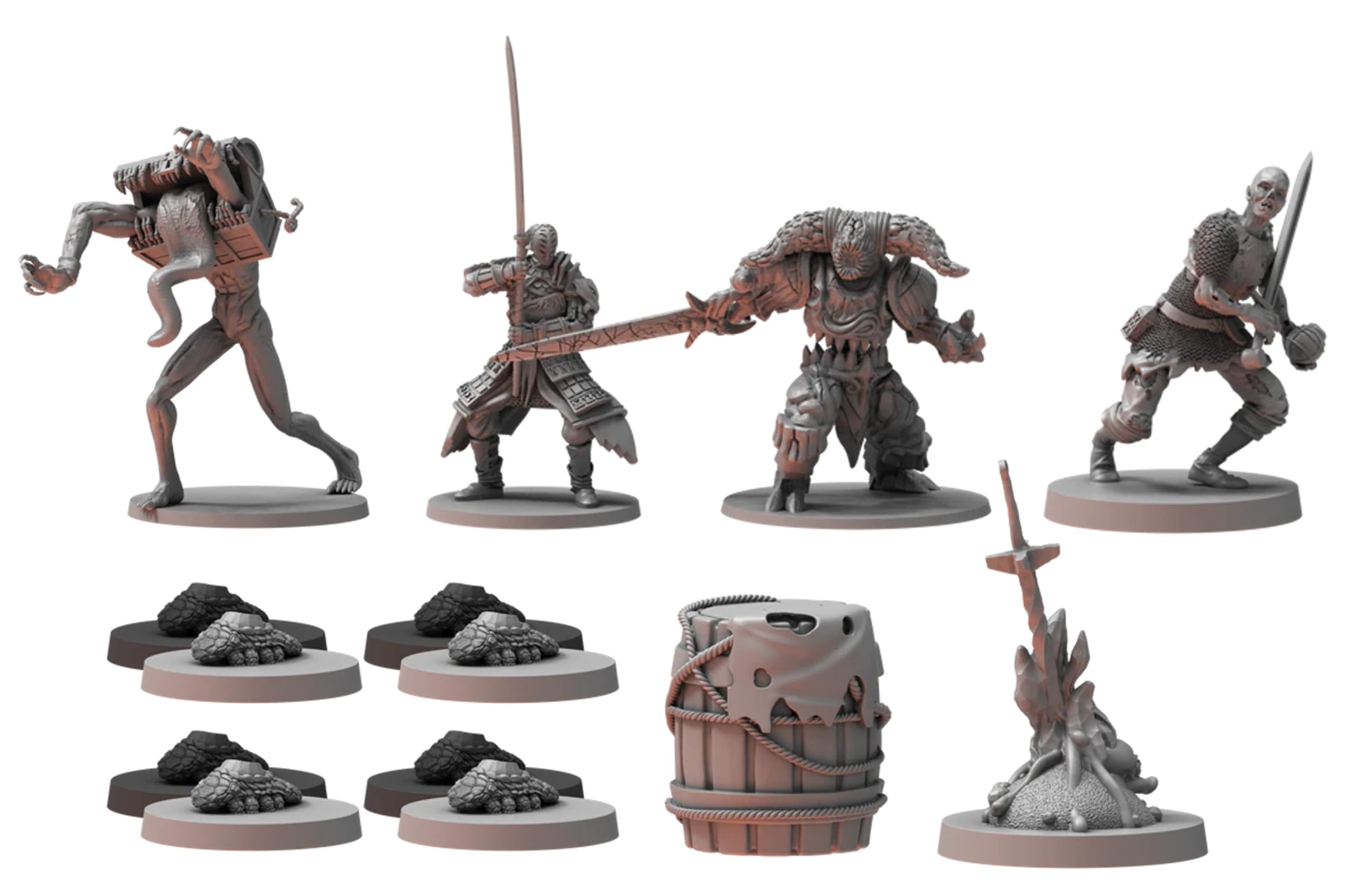 Amazon Steamforged Games Dark Souls The Roleplaying Game Miniatures Bundle Crystal Lizards Sir Alonne Smelter Demon Sinister Barrels Bonfires Hungry Mimics And Dark Knights 28 Figures Toys Games