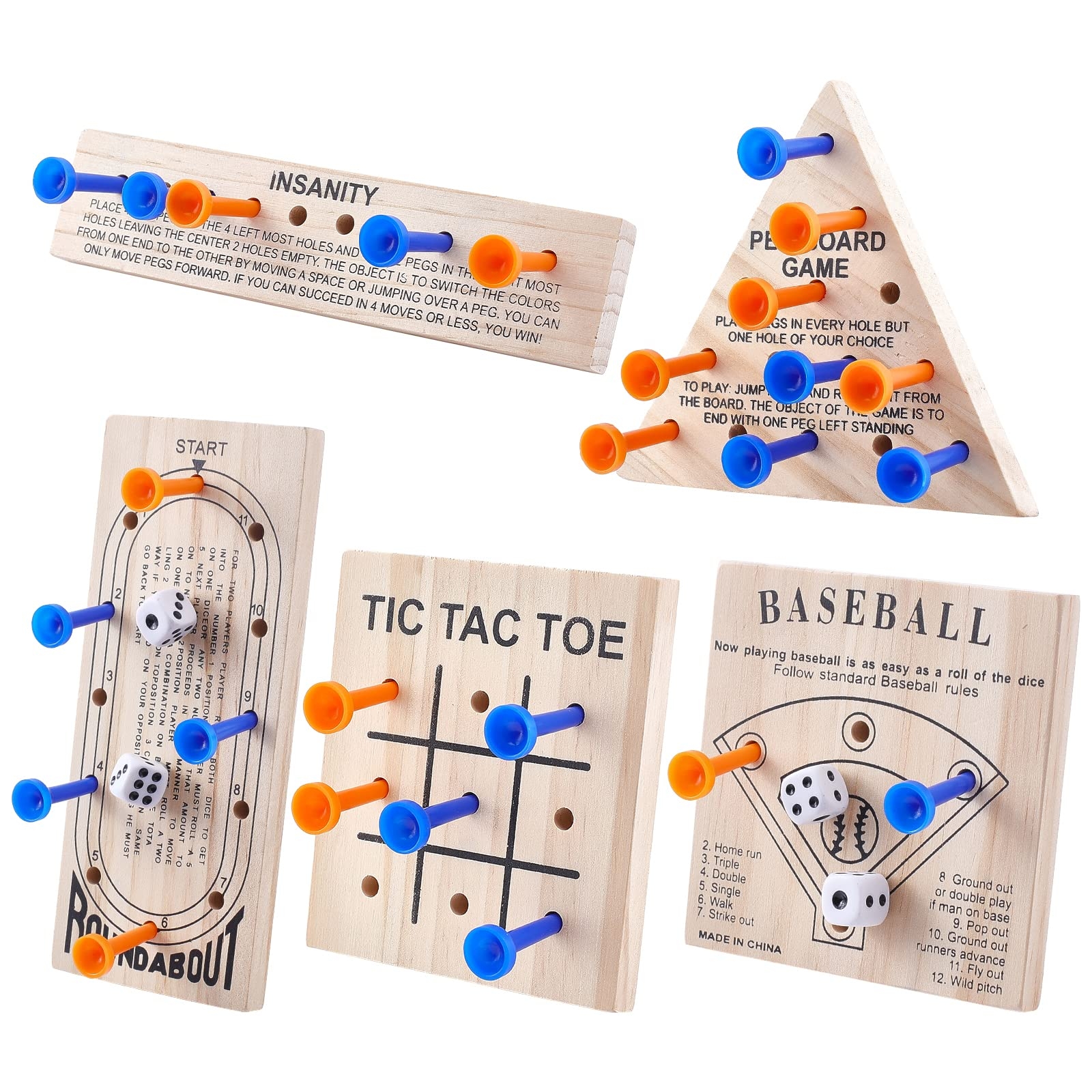 Amazon SUPERFINDINGS Wooden Peg Games Assortment Kit Wooden Board Game Set Including 5 Style Wooden Game Board And Plastic Pieces And Dice Puzzle Brain Games Set Toys Games
