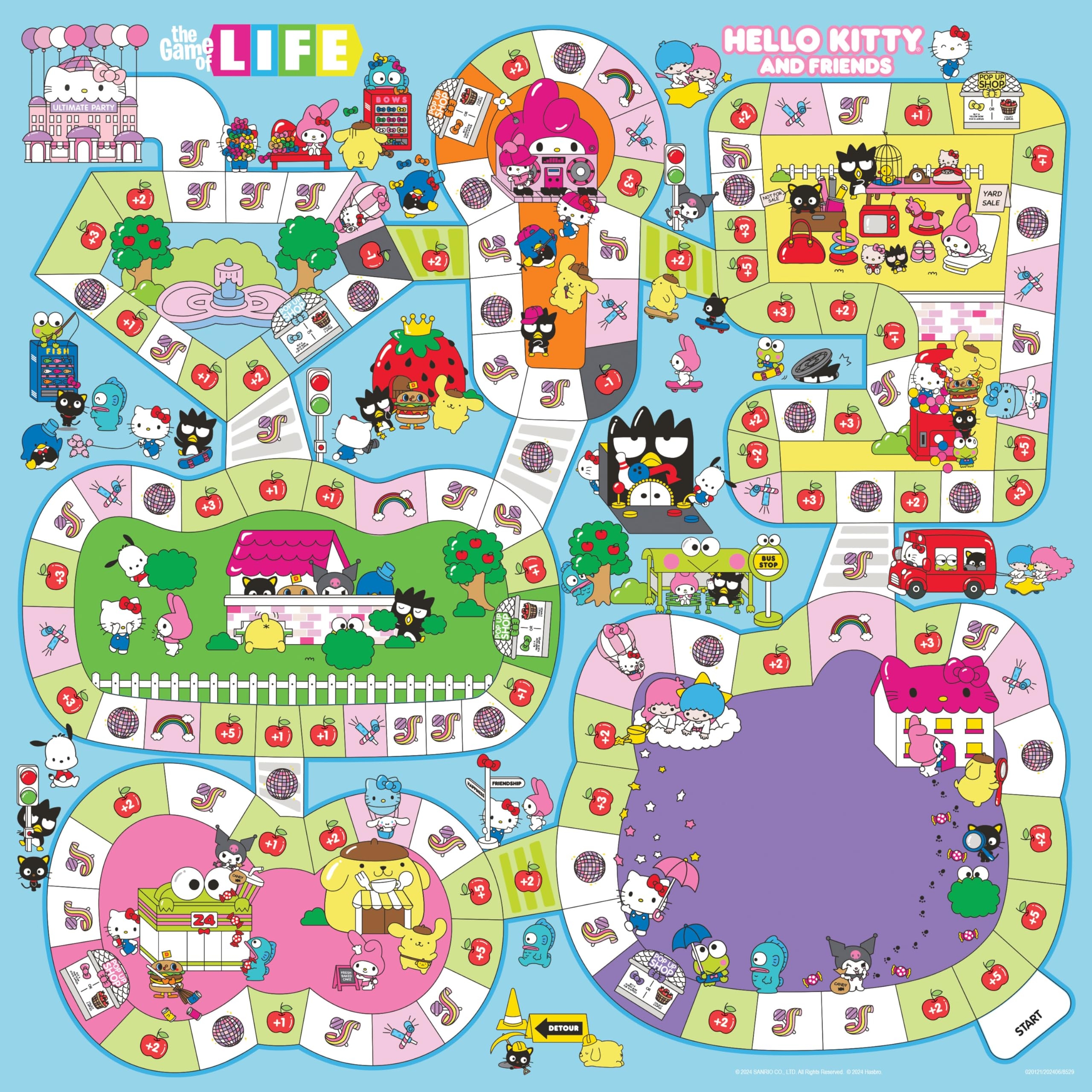 Amazon The Game Of Life Hello Kitty And Friends Board Game Collect Apples And Buy Bows On The Way To The Ultimate Party Play As Hello Kitty Kuromi More Officially Licensed