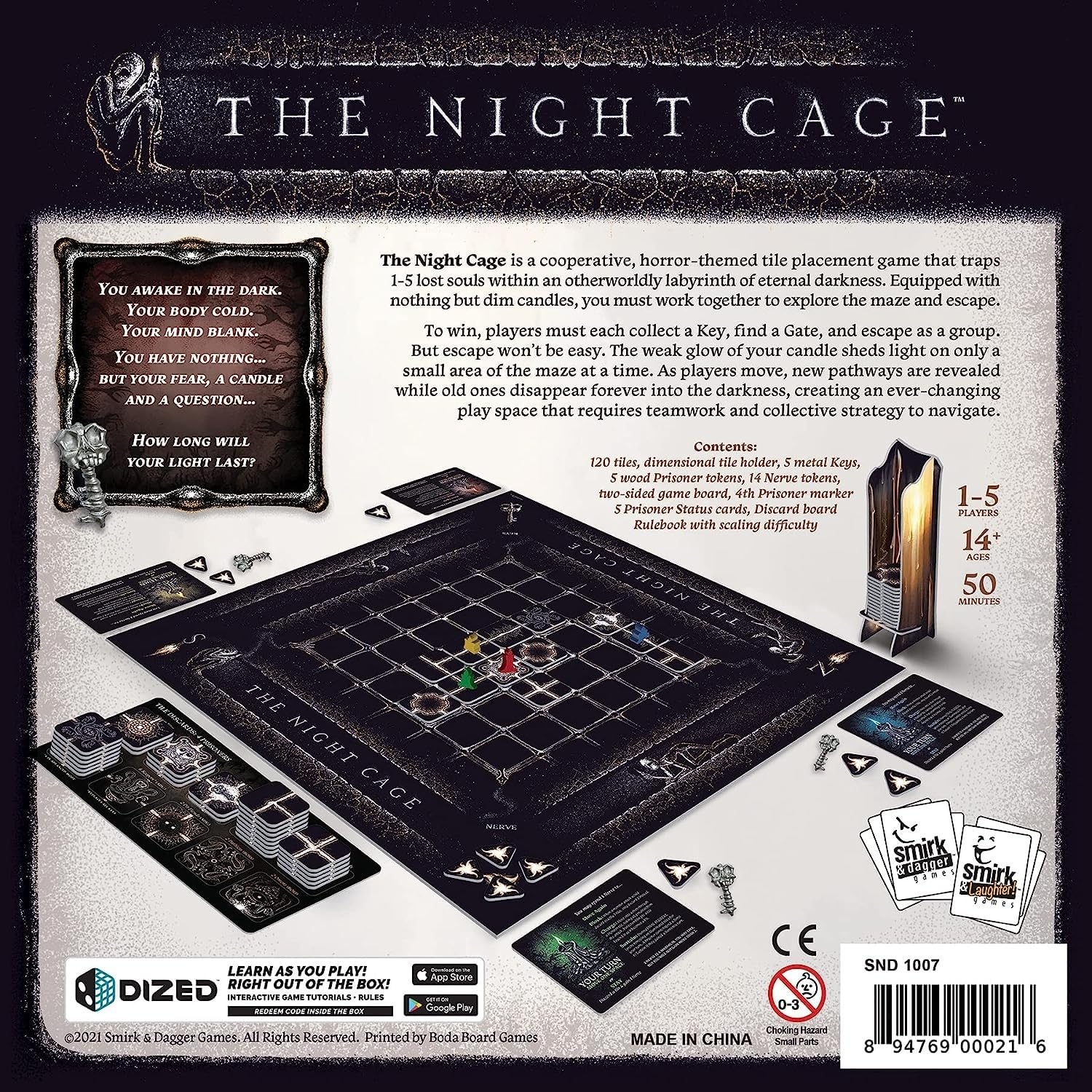 Amazon The Night Cage By Smirk And Dagger A Spooky Cooperative Strategy Game 1 5 Players Lost In A Dark Maze With Only A Candle Fun Horror Themed Tile Laying And Perfect For