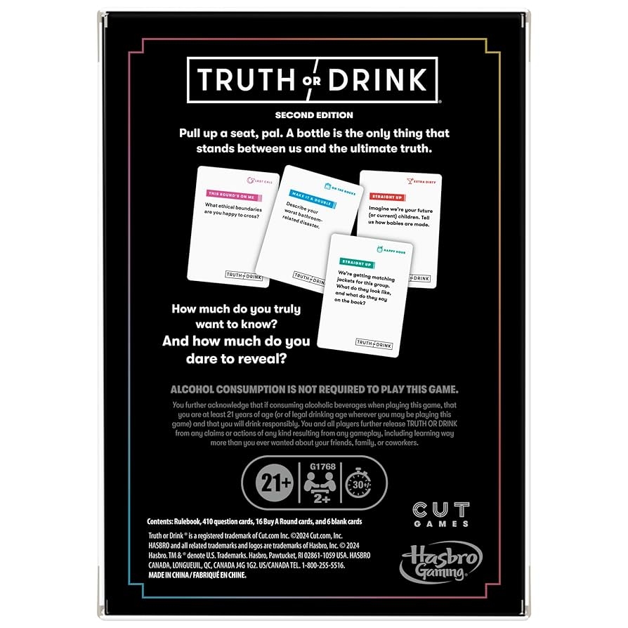 Amazon Truth Or Drink Party Game By Cut I As Seen On TikTok YouTube And Snapchat 410 Hilarious Questions Ages 21 2 Players I Fun Games For Adults
