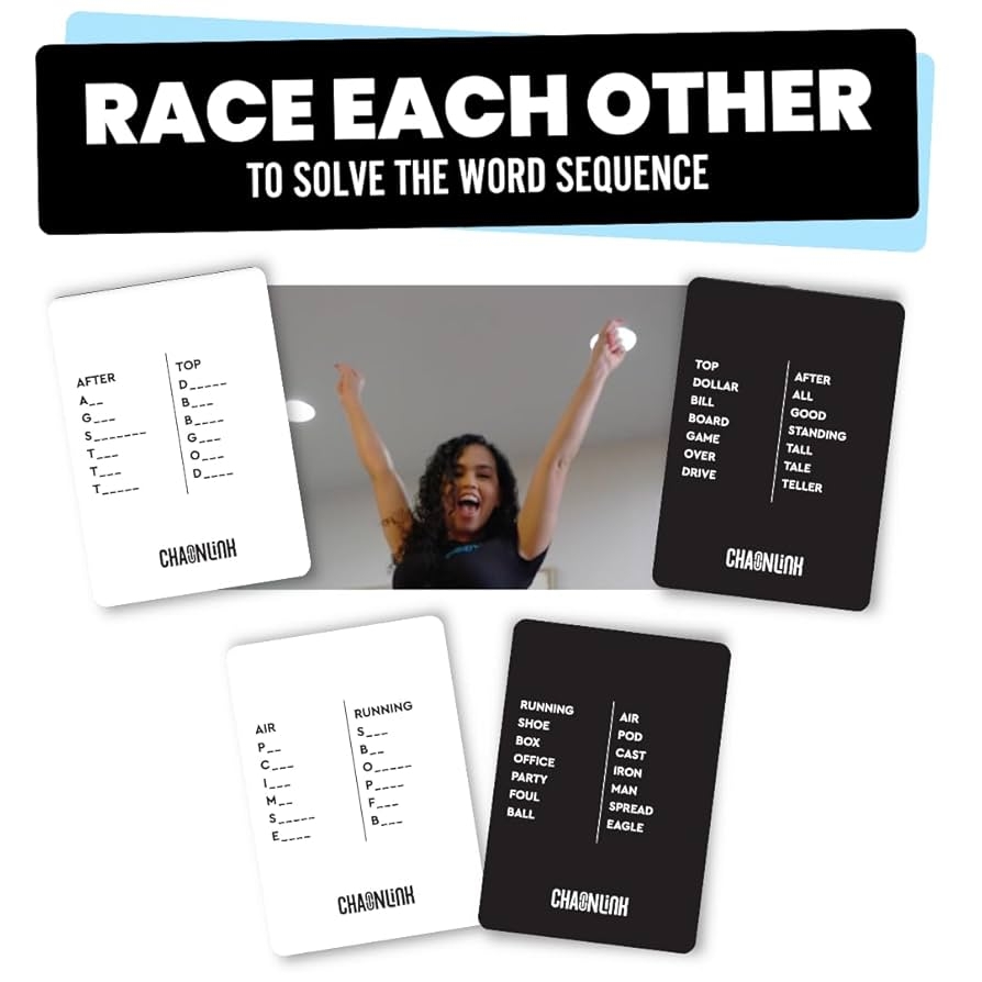 Amazon Viral Studios Chainlink Guess The Sequence Party Game Fast Paced Word Game For Adults Kids 450 Cards Fun Cards For Family Game Nights Gatherings Parties Ages 15 
