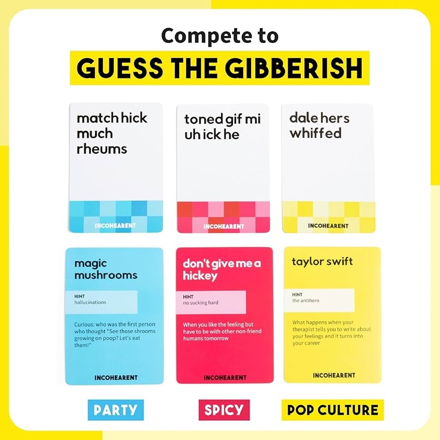 Amazon WHAT DO YOU MEME Incohearent The Guess The Gibberish Party Game By Relatable A Funny Card Game For Adults Great For Game Night Games Includes 400 Cards Instructions And 1 Sand