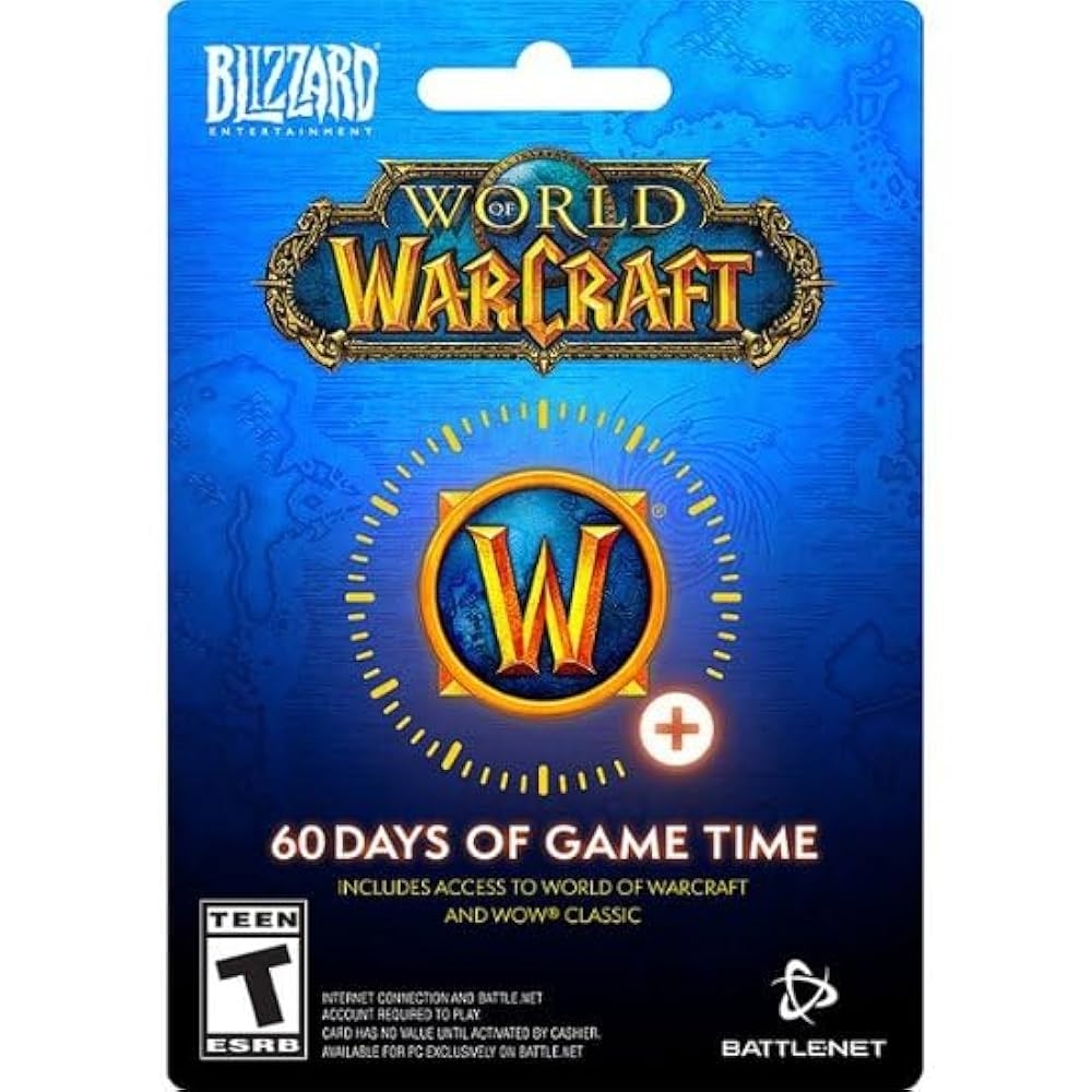 Amazon World Of Warcraft 60 Day Pre Paid Time Card PC Mac Download Code Only No Disc Included Video Games