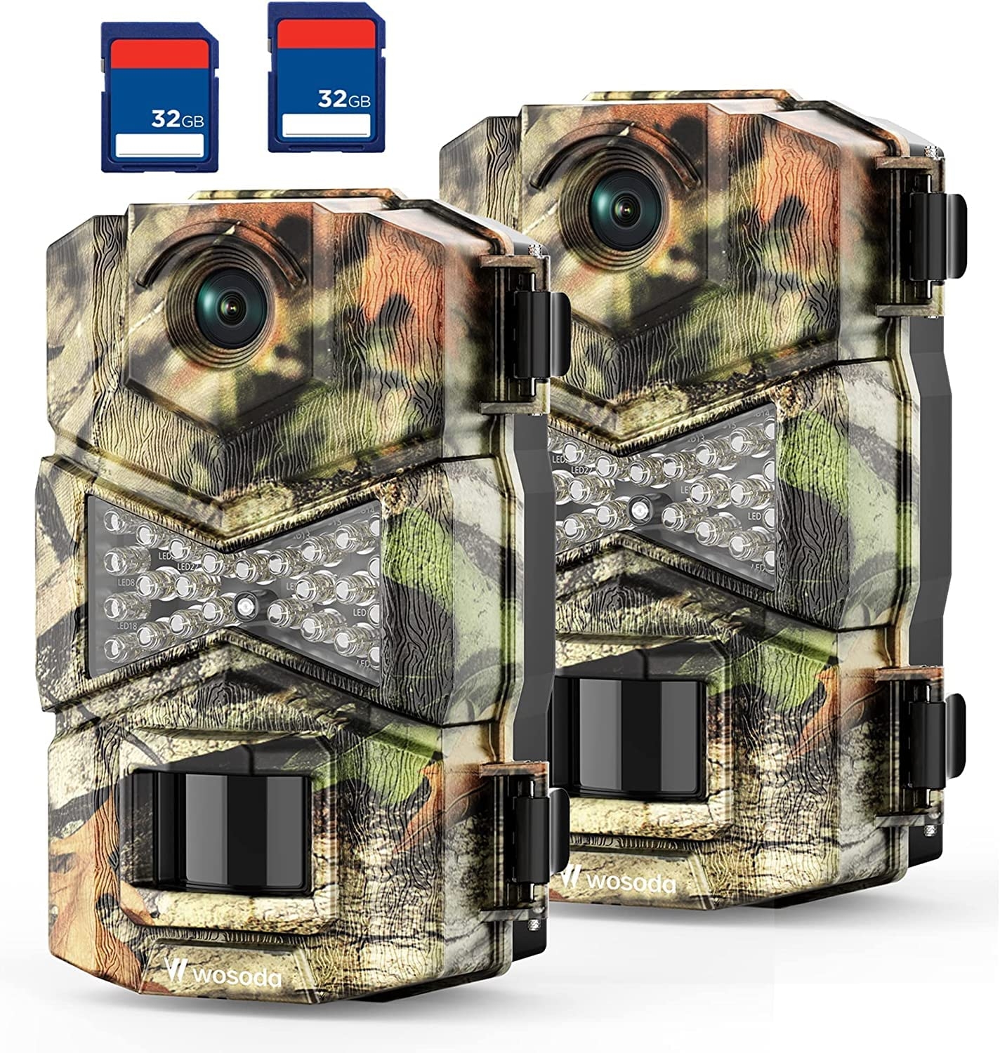 Amazon WOSODA 2 Pack Trail Cameras With Night Vision Motion Activated Waterproof 30MP Hunting Game Camera 1080P HD Trail Cam With SD Card For Wildlife Monitoring Outdoor Scouting Security Sports Outdoors