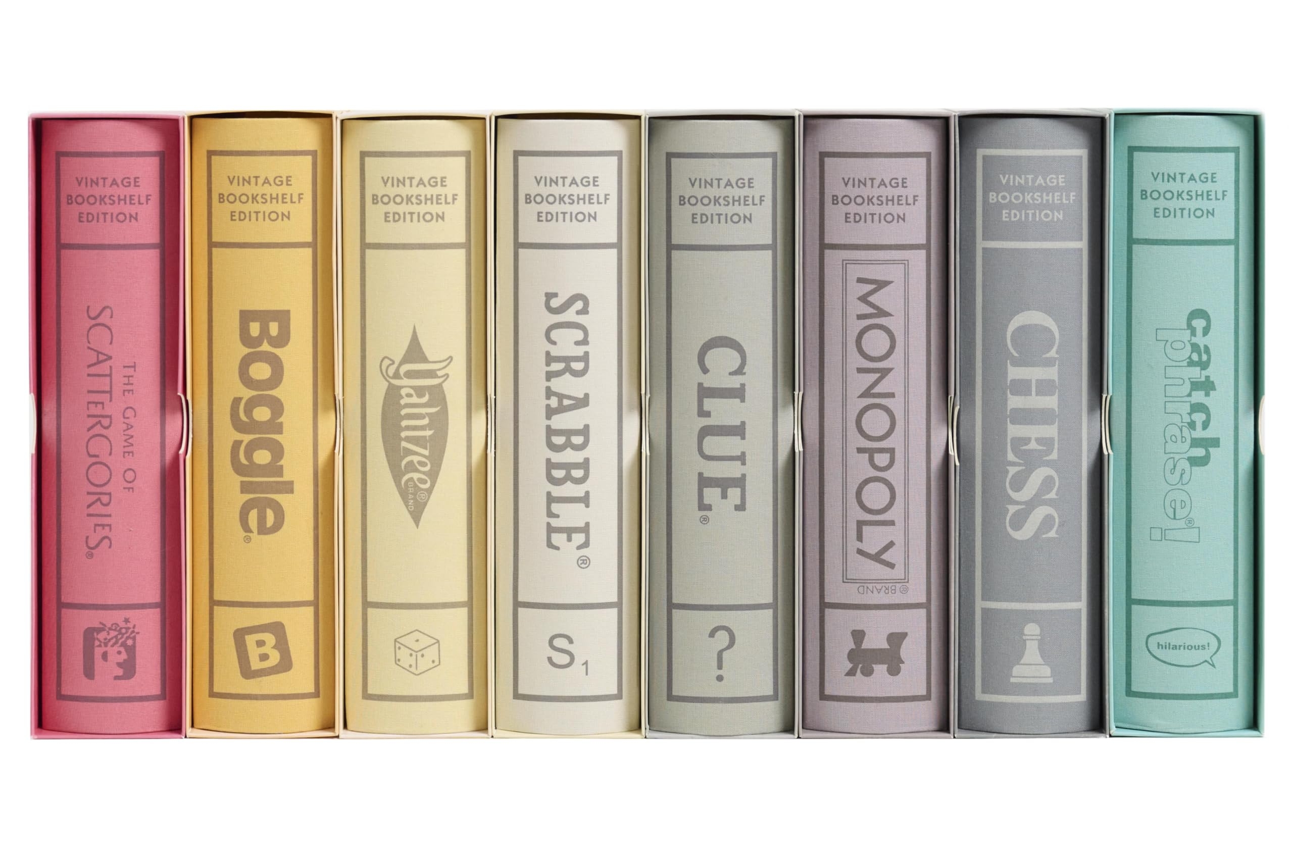 Amazon WS Game Company Collection Of 8 Vintage Bookshelf Edition Board Games Including Scrabble Monopoly Clue Yahtzee Catch Phrase Chess Scattergories And Boggle Toys Games