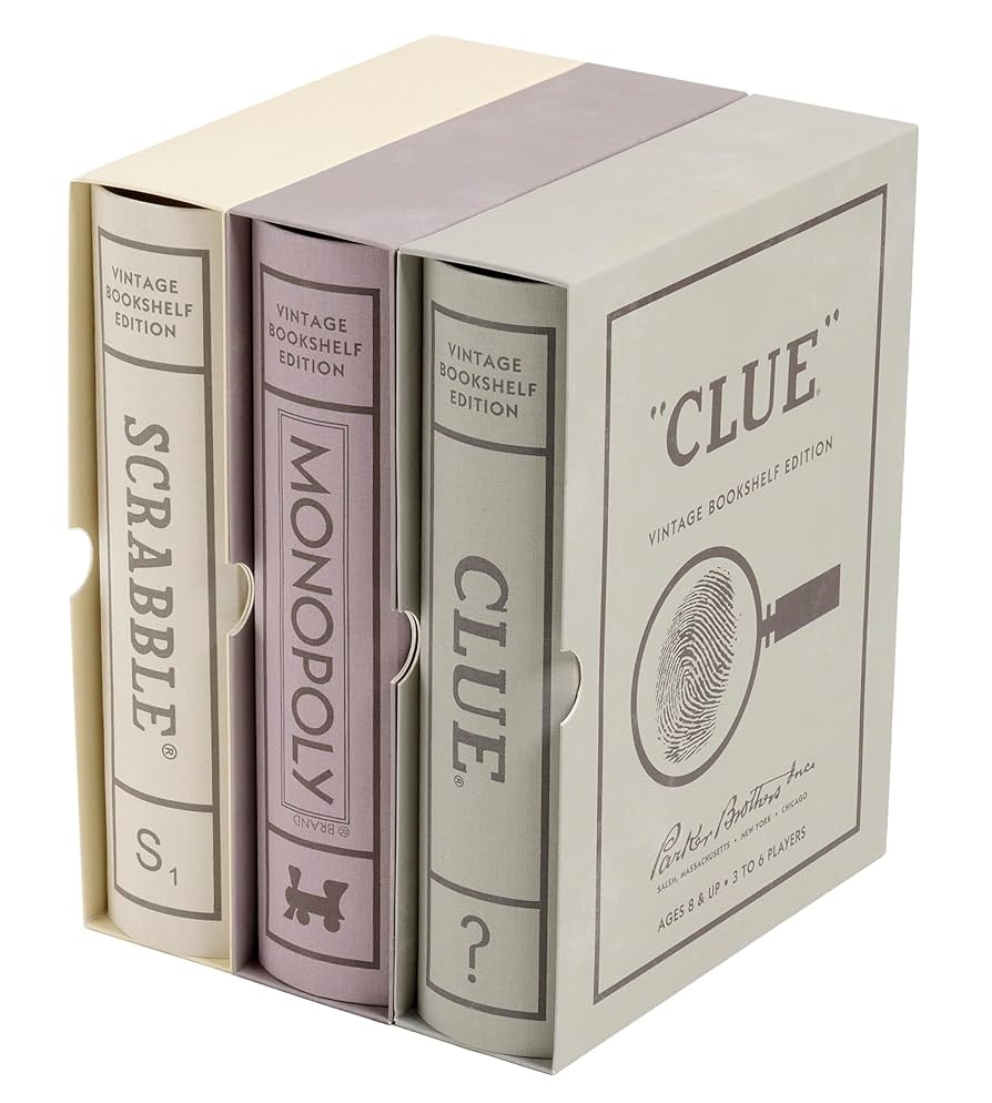 Amazon WS Game Company Scrabble Monopoly And Clue Vintage Board Games Bookshelf Collection For 2 6 Players Ages 8 Home Kitchen
