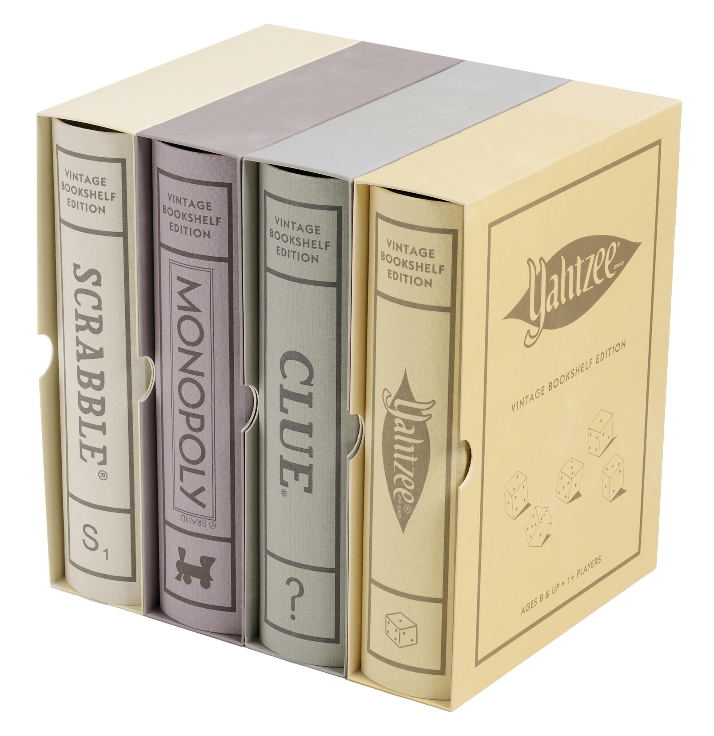 Amazon WS Game Company Scrabble Monopoly Clue And Yahtzee Vintage Board Game Bookshelf Collection Toys Games
