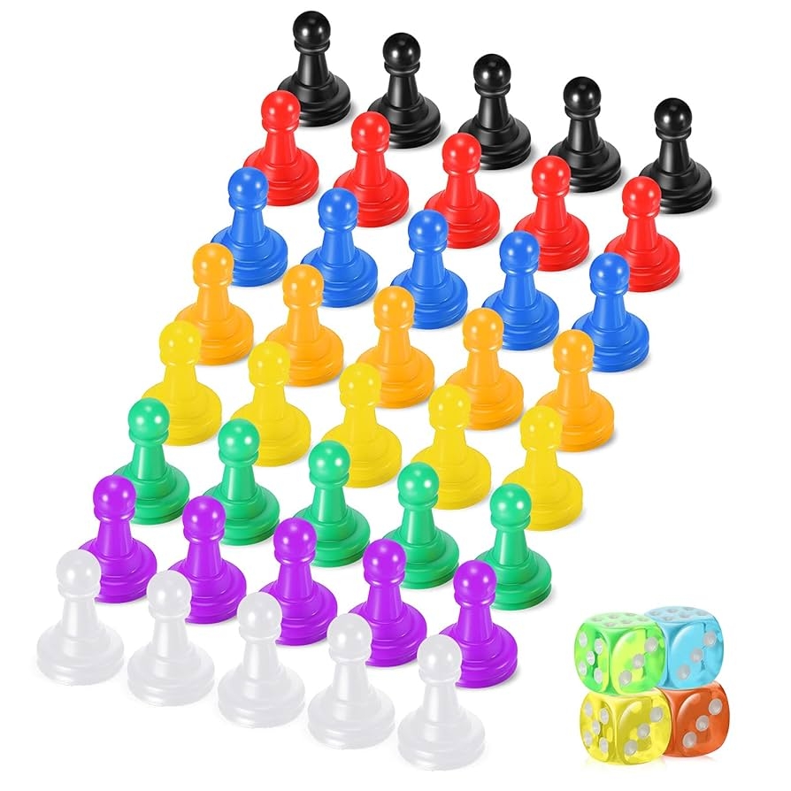 Amazon Zhanmai 40 Pcs Board Game Pieces Game Pawns Multicolored Plastic Chess Pawn Pieces For Board Play And 4 Pcs 6 Sided Round Corner Solid Color Dice For Chess Play Components Tabletop