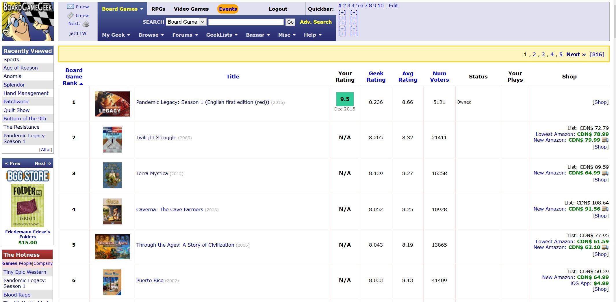 Board Game Geek s Top 100 Rankings And It s Impact On My Purchases In Third Person
