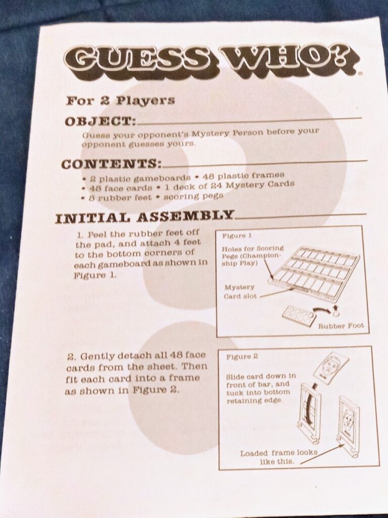 Board Game GUESS WHO Original Paper Instructions Only FREE SHIPPING EBay